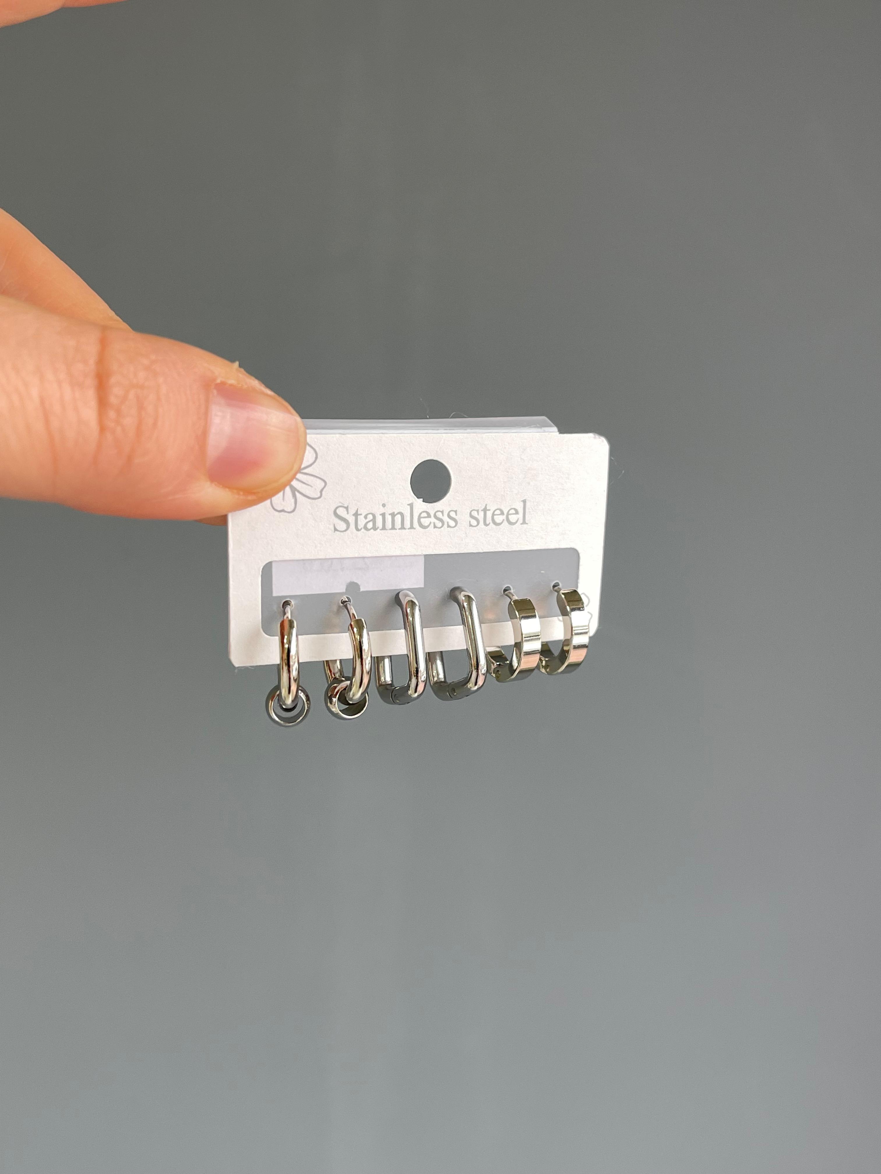 Altılı Set Sılver Çelik Küpe