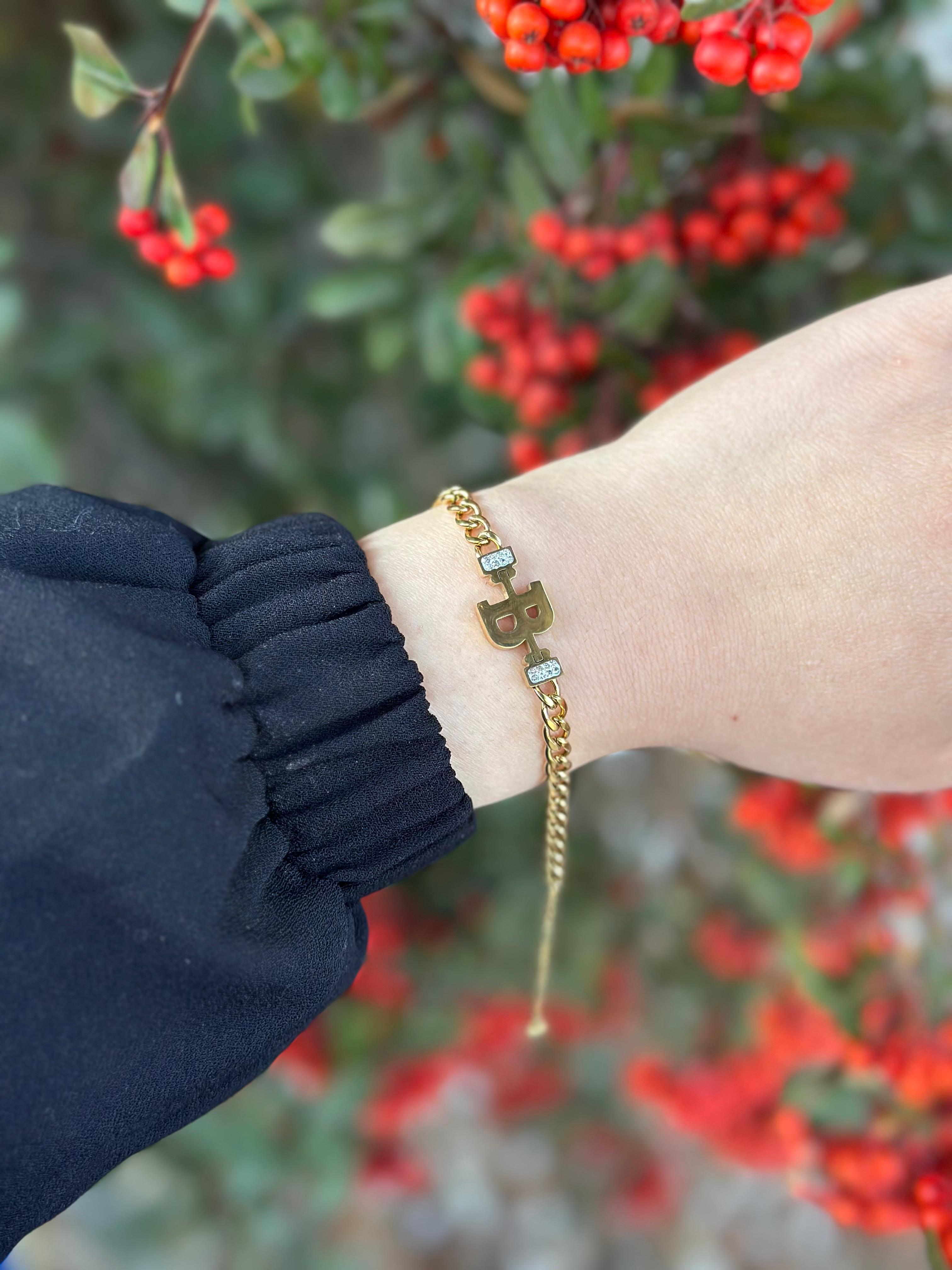 B Harfi Gold Çelik Bileklik