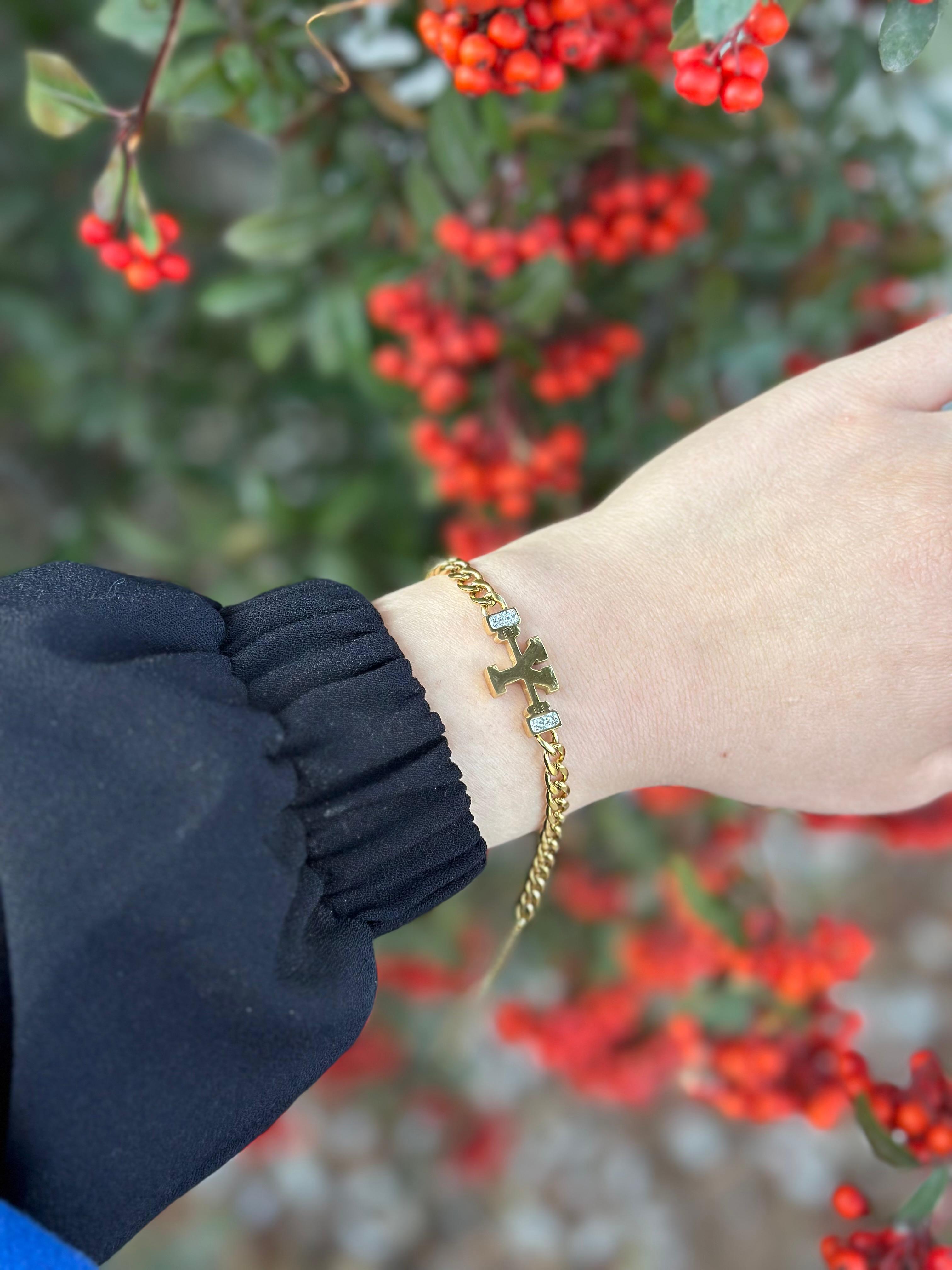 Y Harfi Gold Çelik Bileklik