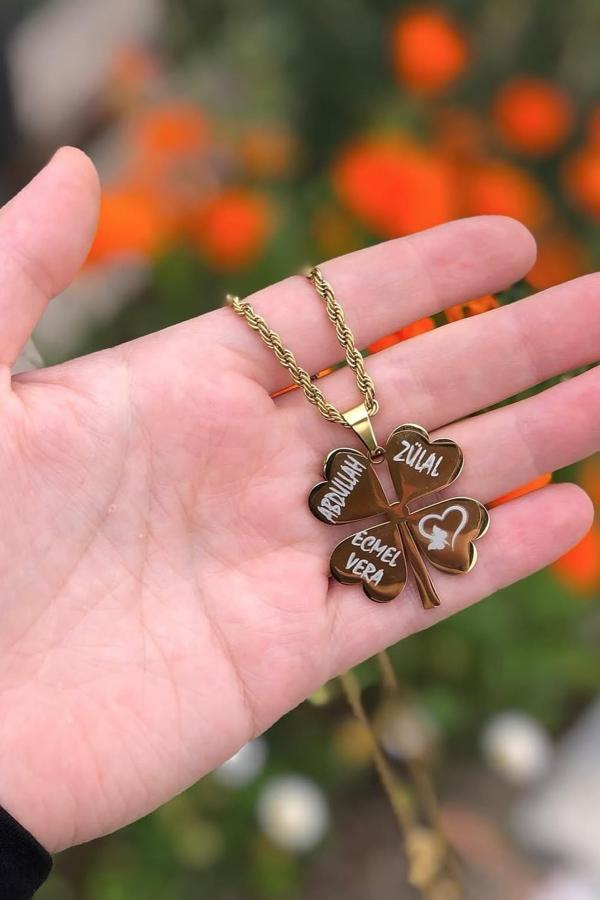 Kişiye Özel isim yazdırılabilen yonca kolye