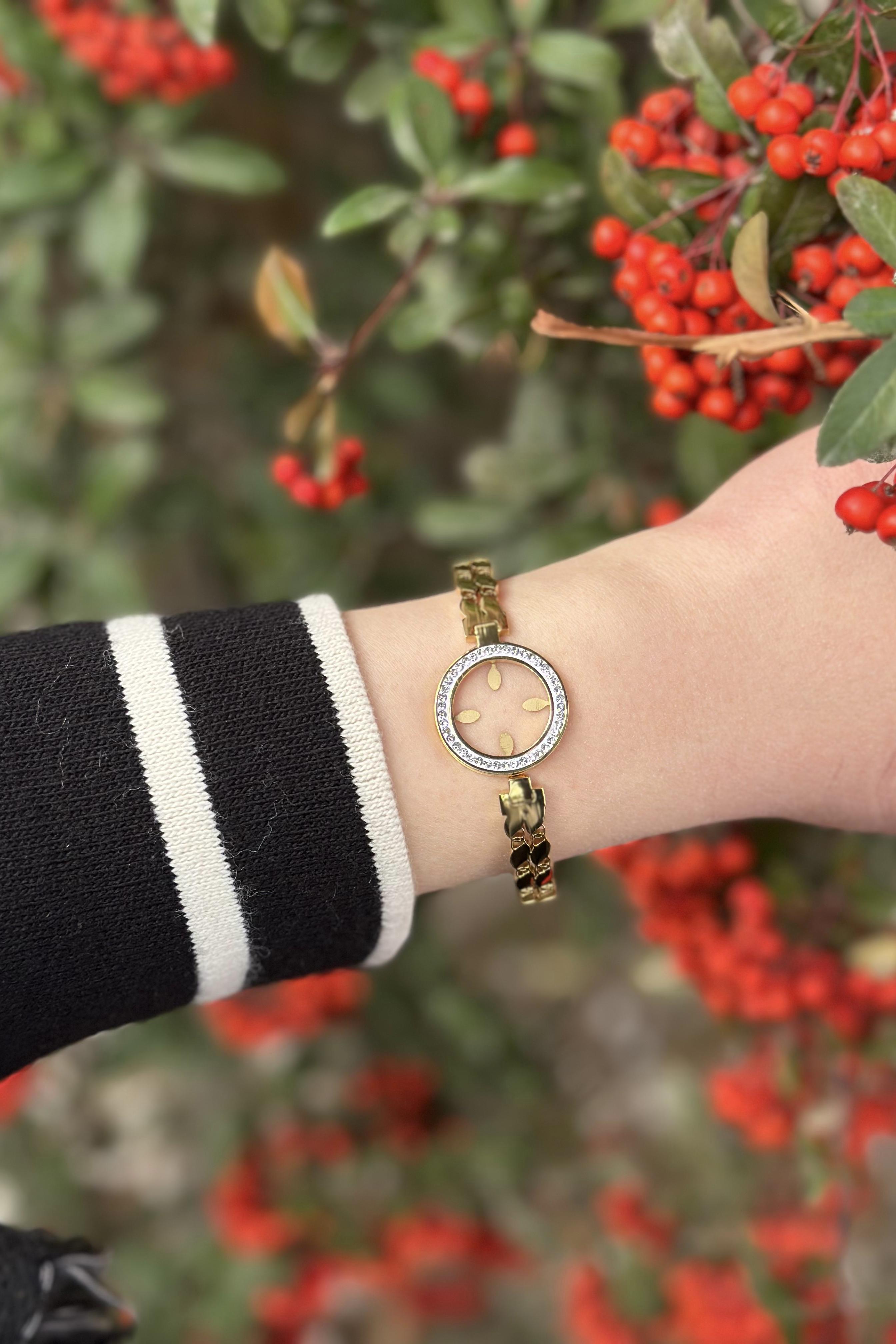 Çeyrek Takılabilen Gold Çelik Kelepçe Bileklik