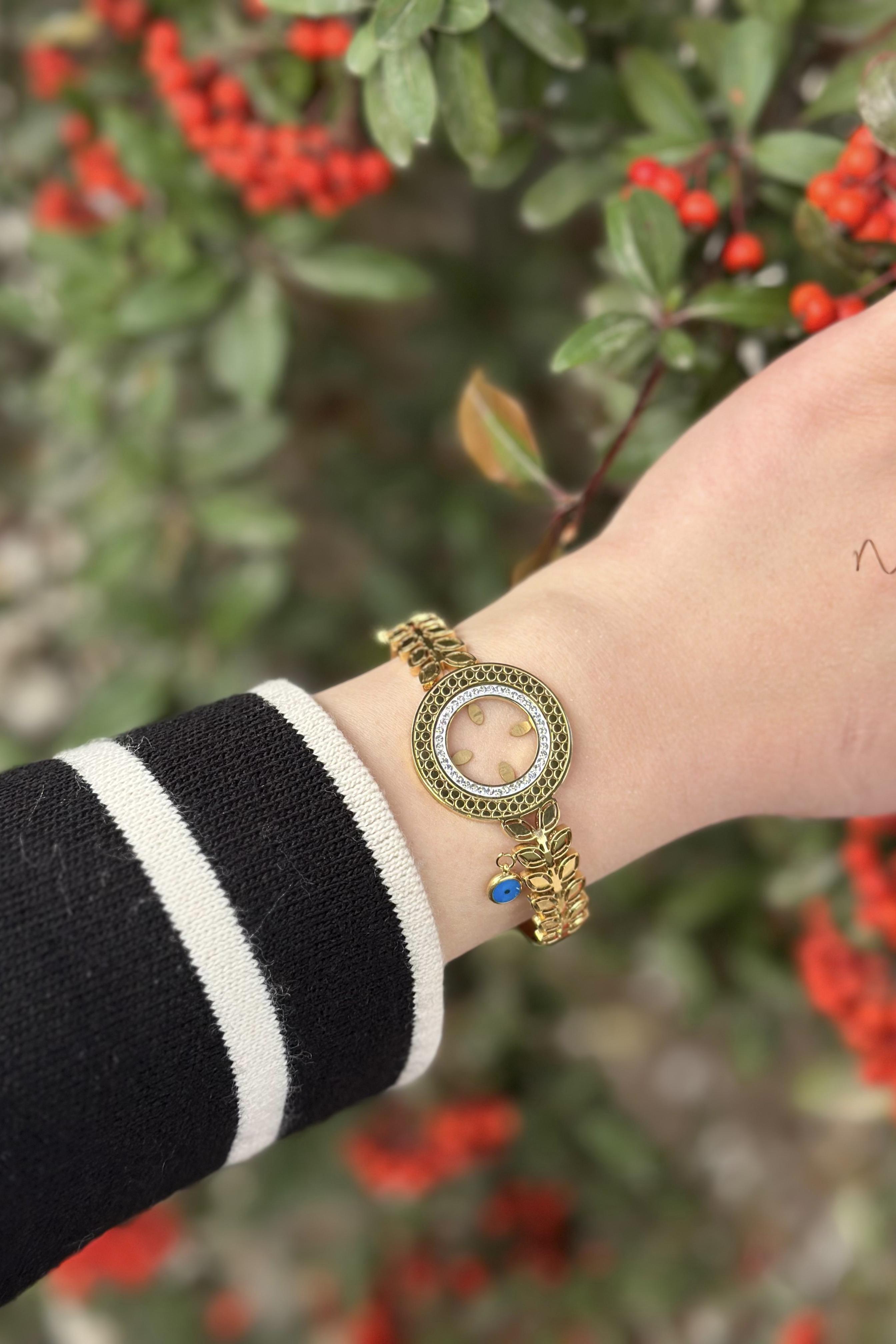 Çeyrek Takılabilen Gold Çelik Kelepçe Bileklik