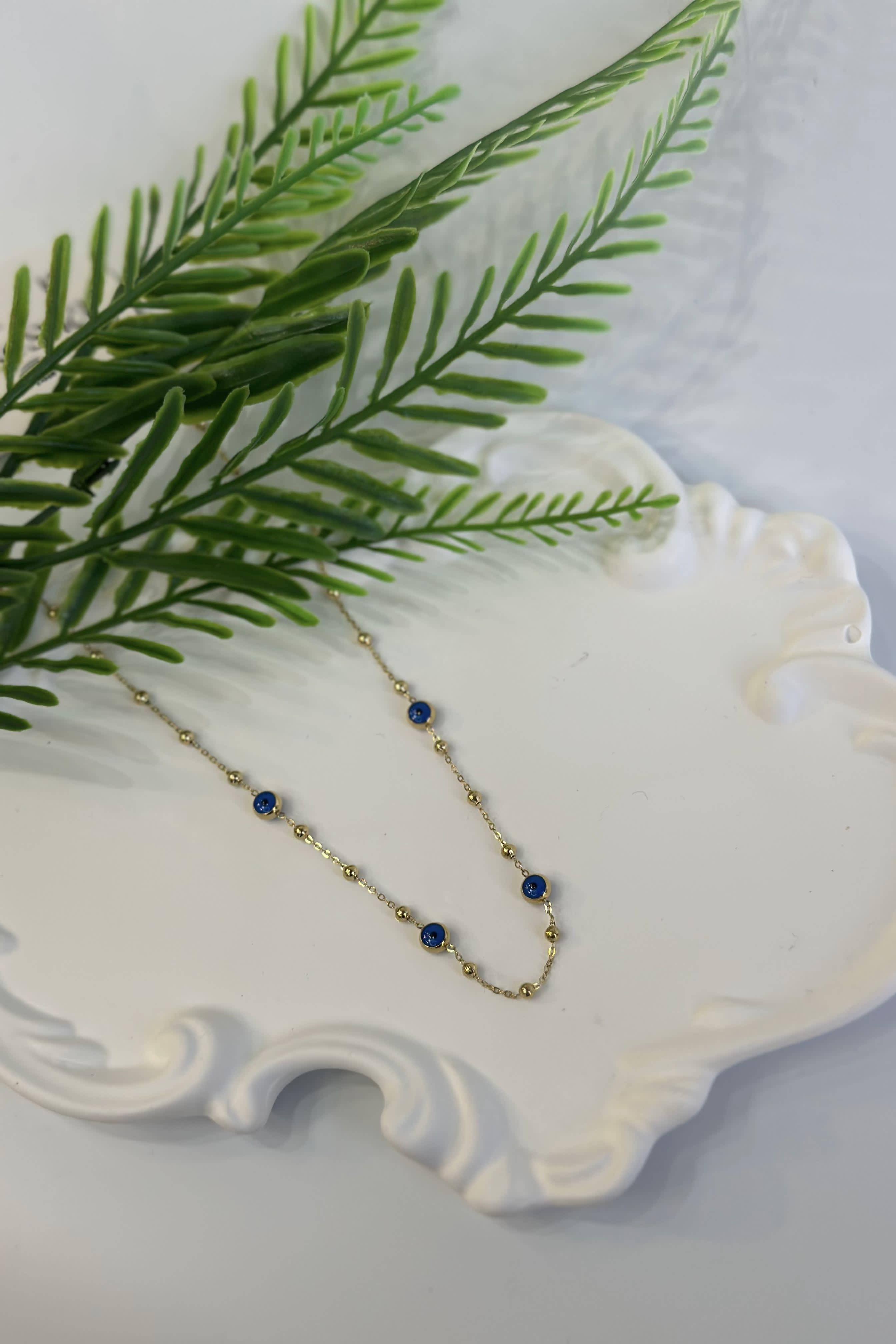 Nazar Boncuklu Gold Çelik Kolye