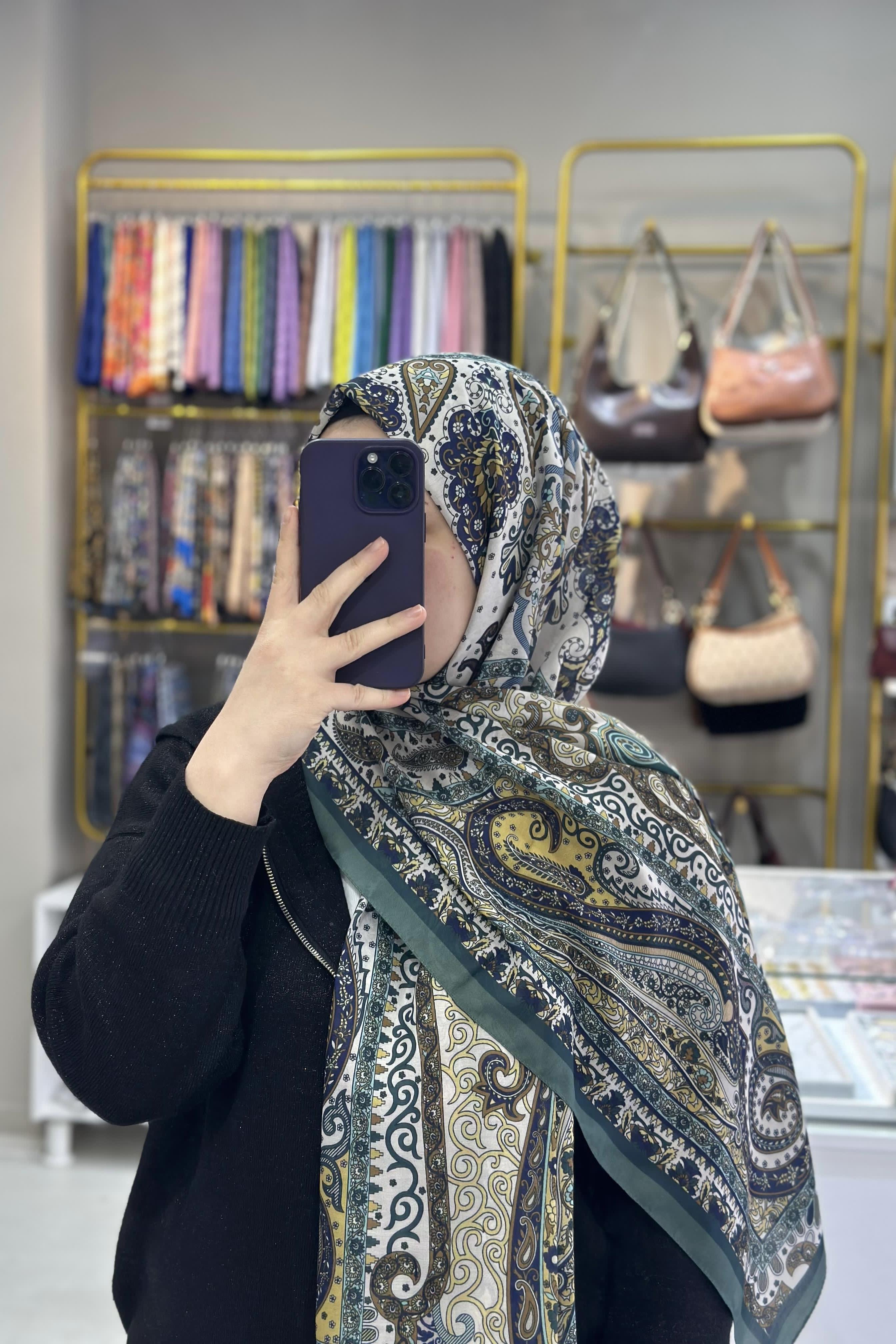 Su Yeşili Etnik Desenli Soft Şal