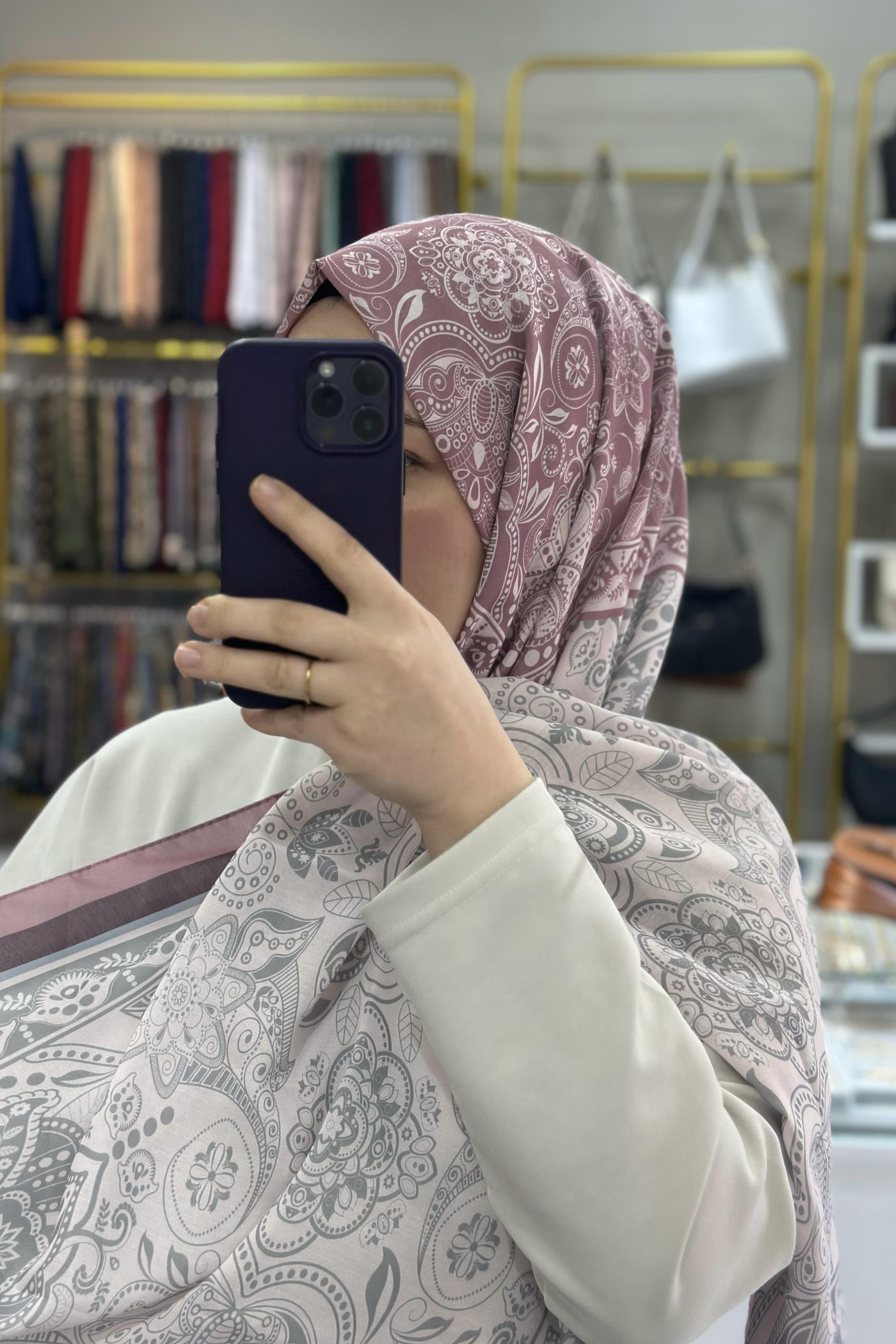 İpekhan Etnik Desenli Pembe Soft Şal