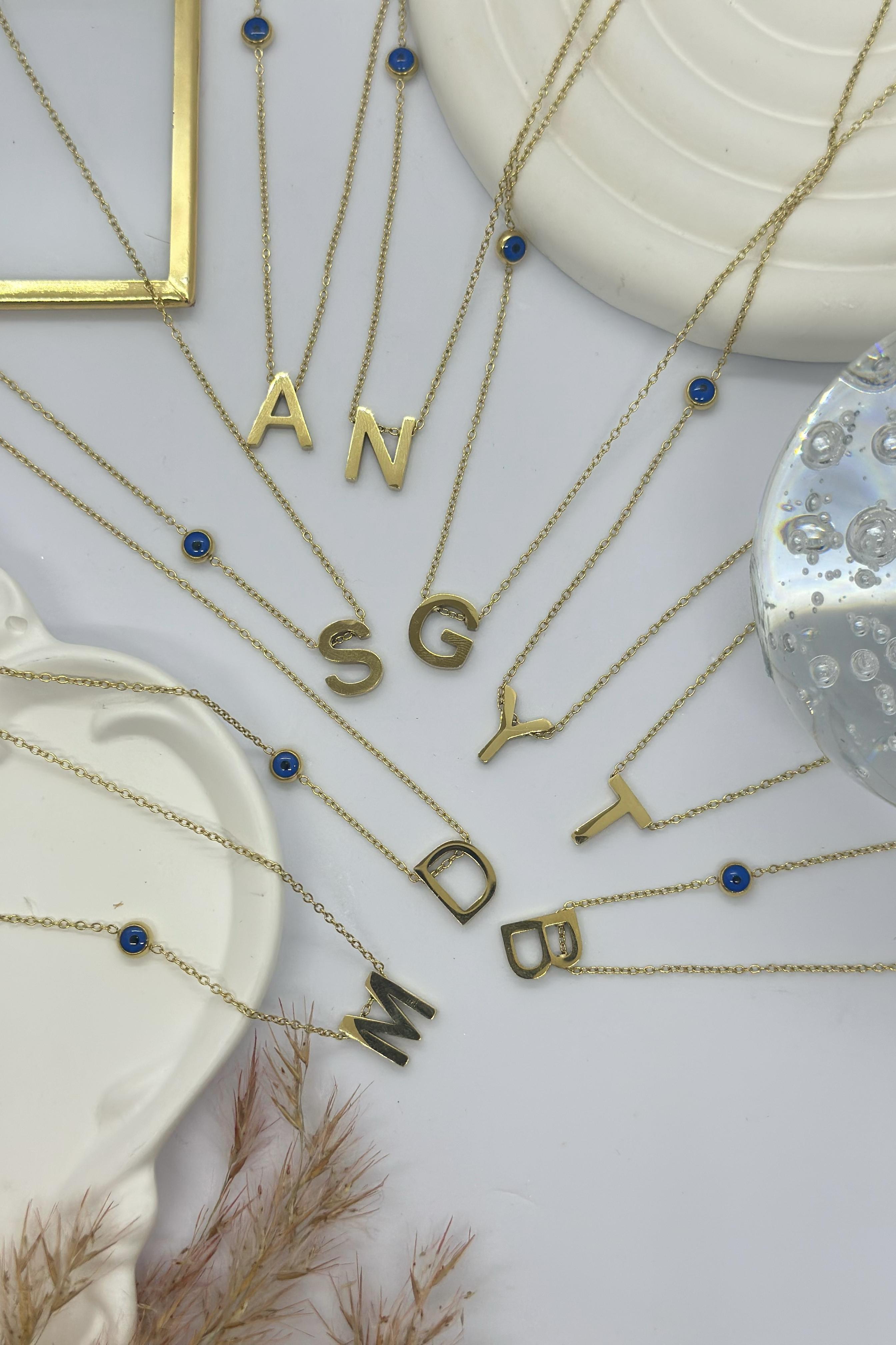 Harfli Gold Çelik Kolye