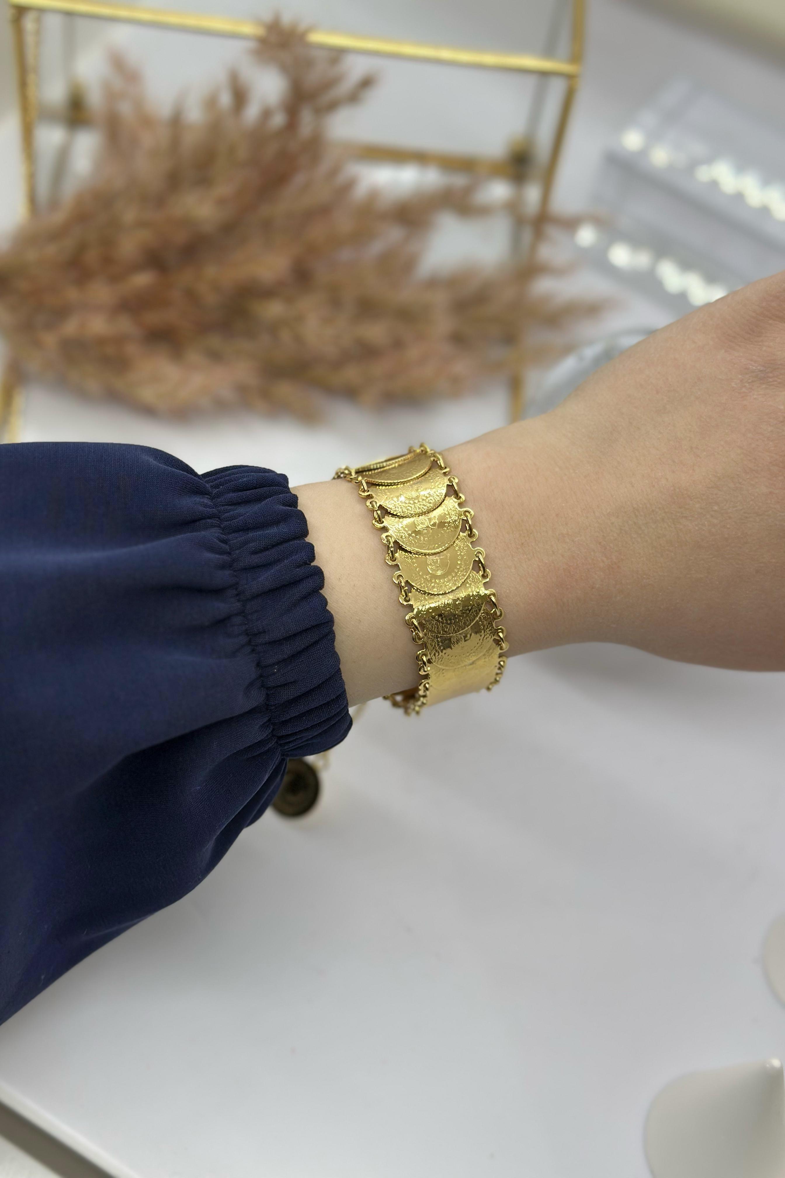 Çeyrek Sıralı Kuyumcu Model 22 Ayar Altın Kaplama Bileklik