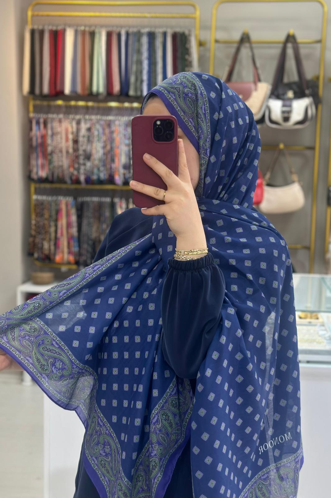 Mor Etnik Desenli Soft Şal