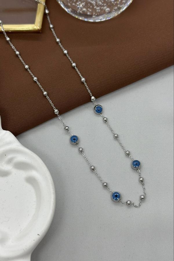 Nazar Boncuğu Model Sılver Çelik Kolye