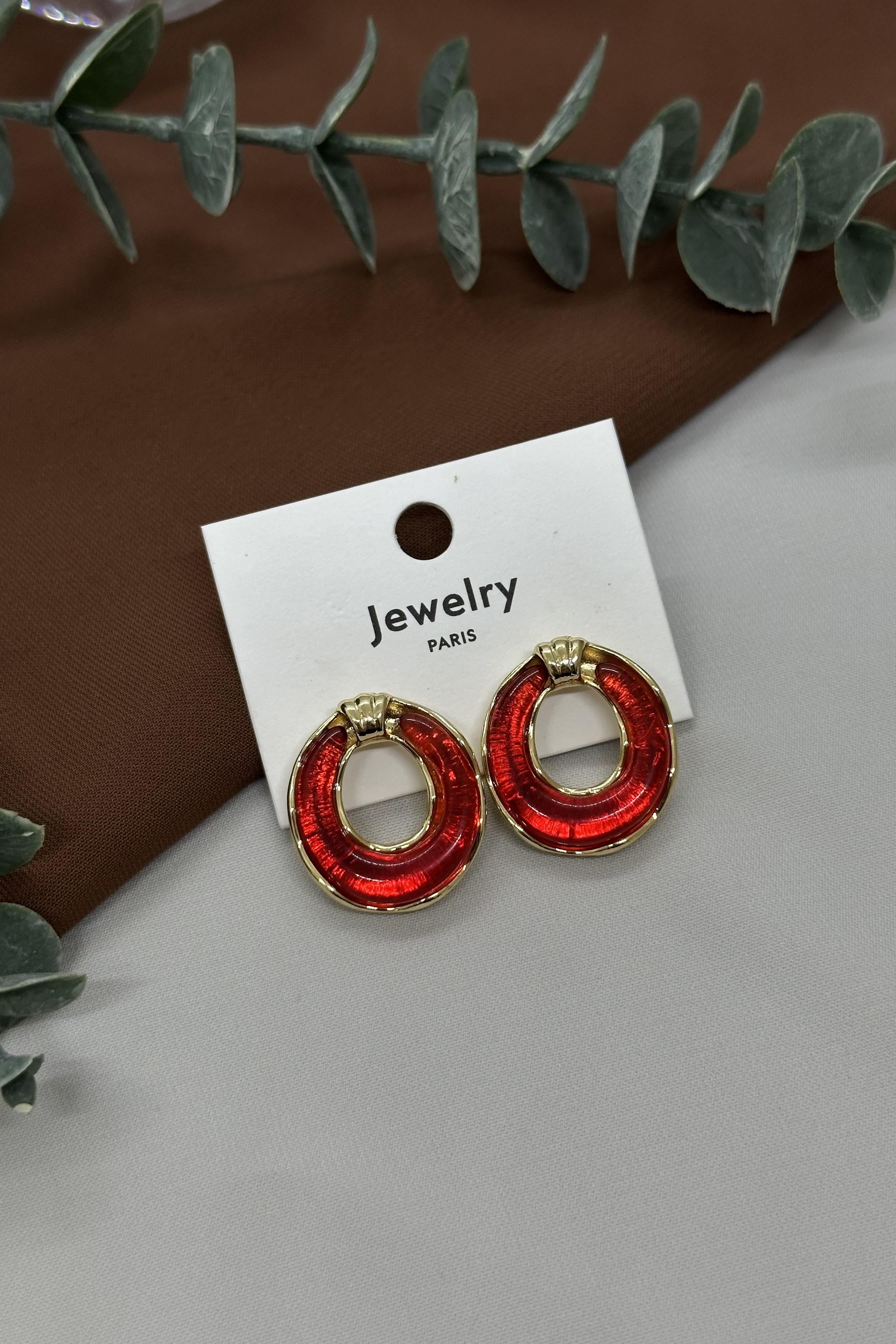 Kırmızı Gold Tokalı Küpe