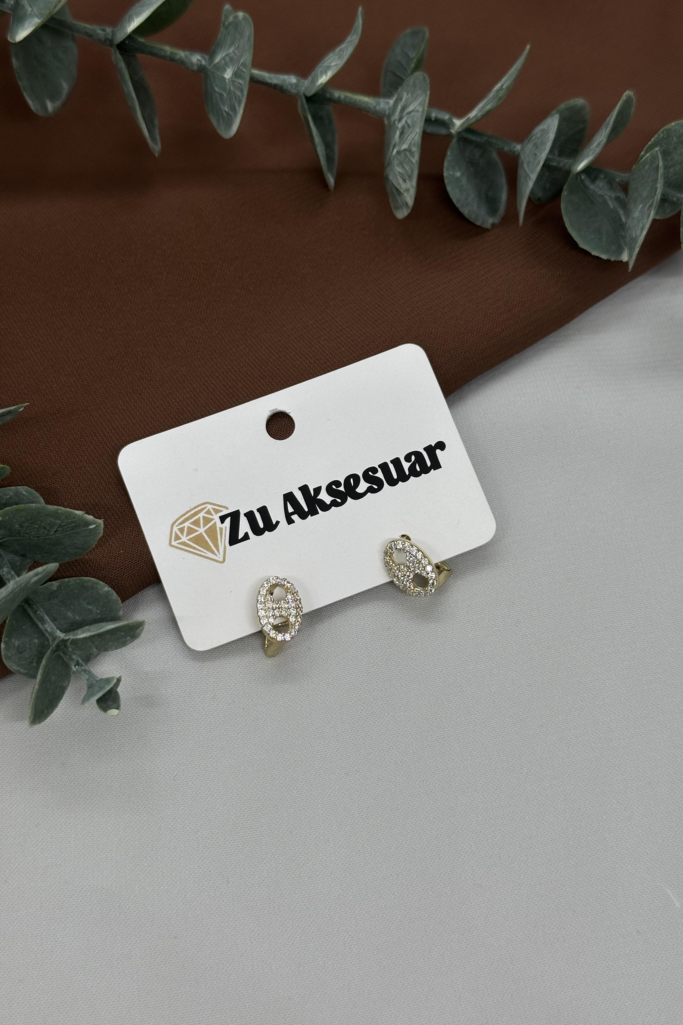 Taşlı Düğme Model Gold Vıp Küpe