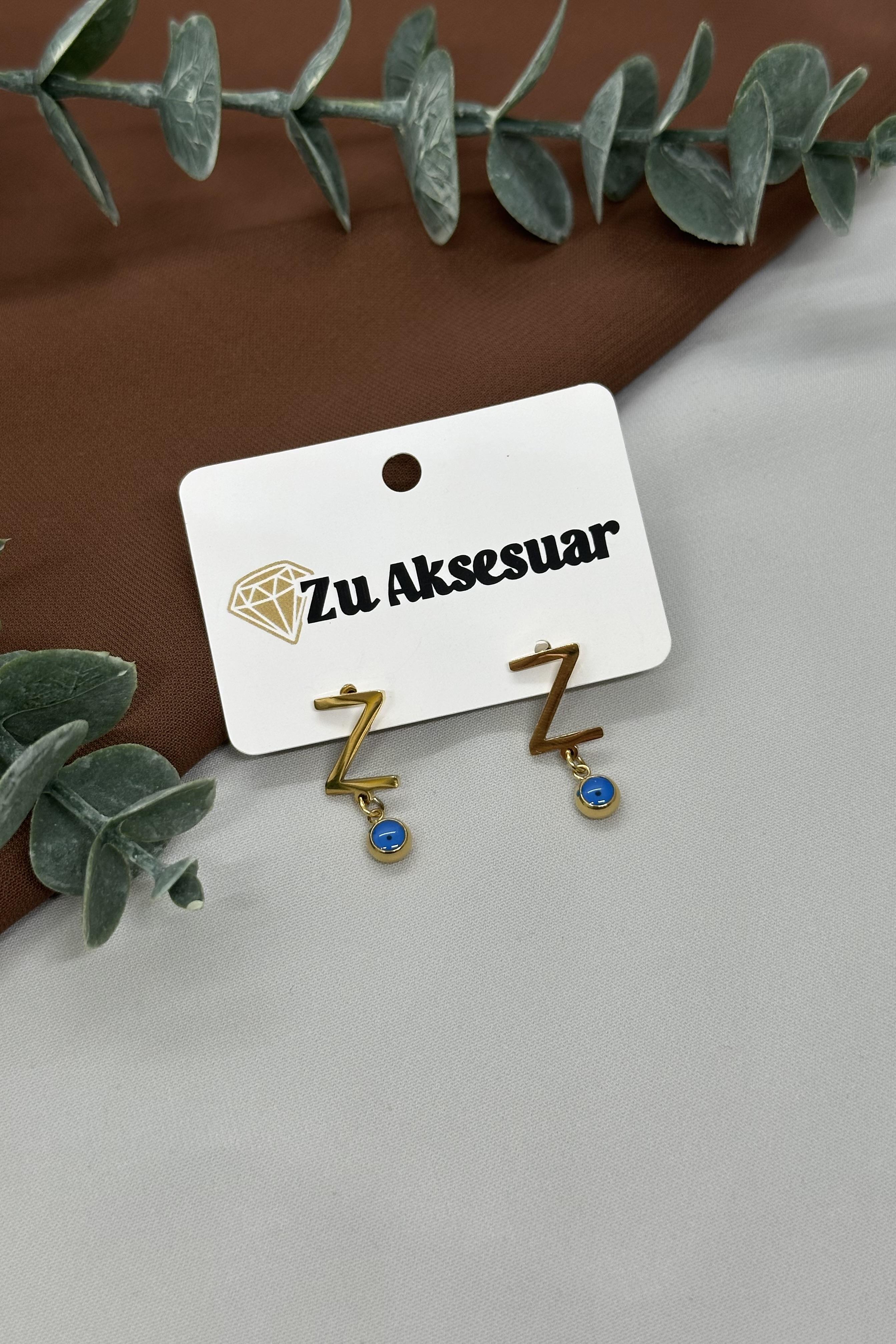 Z Harfi Gold Çelik Küpe