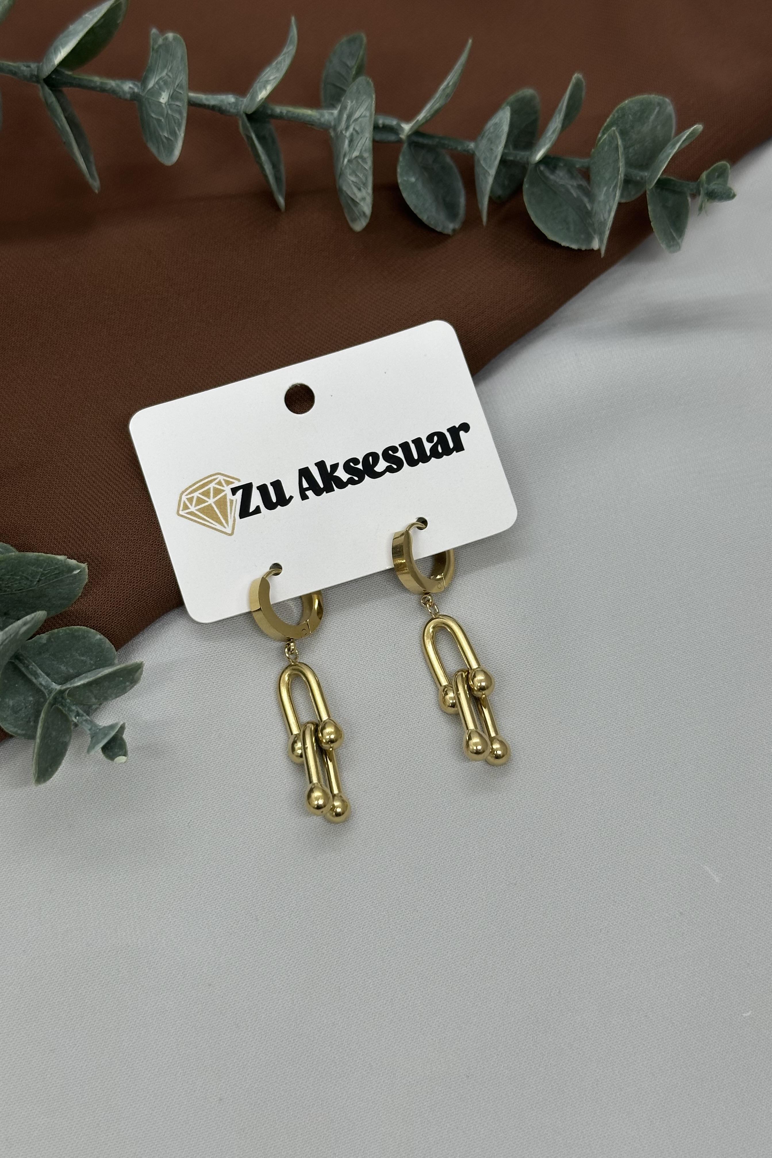 Gold Tiffny Model Çelik Küpe