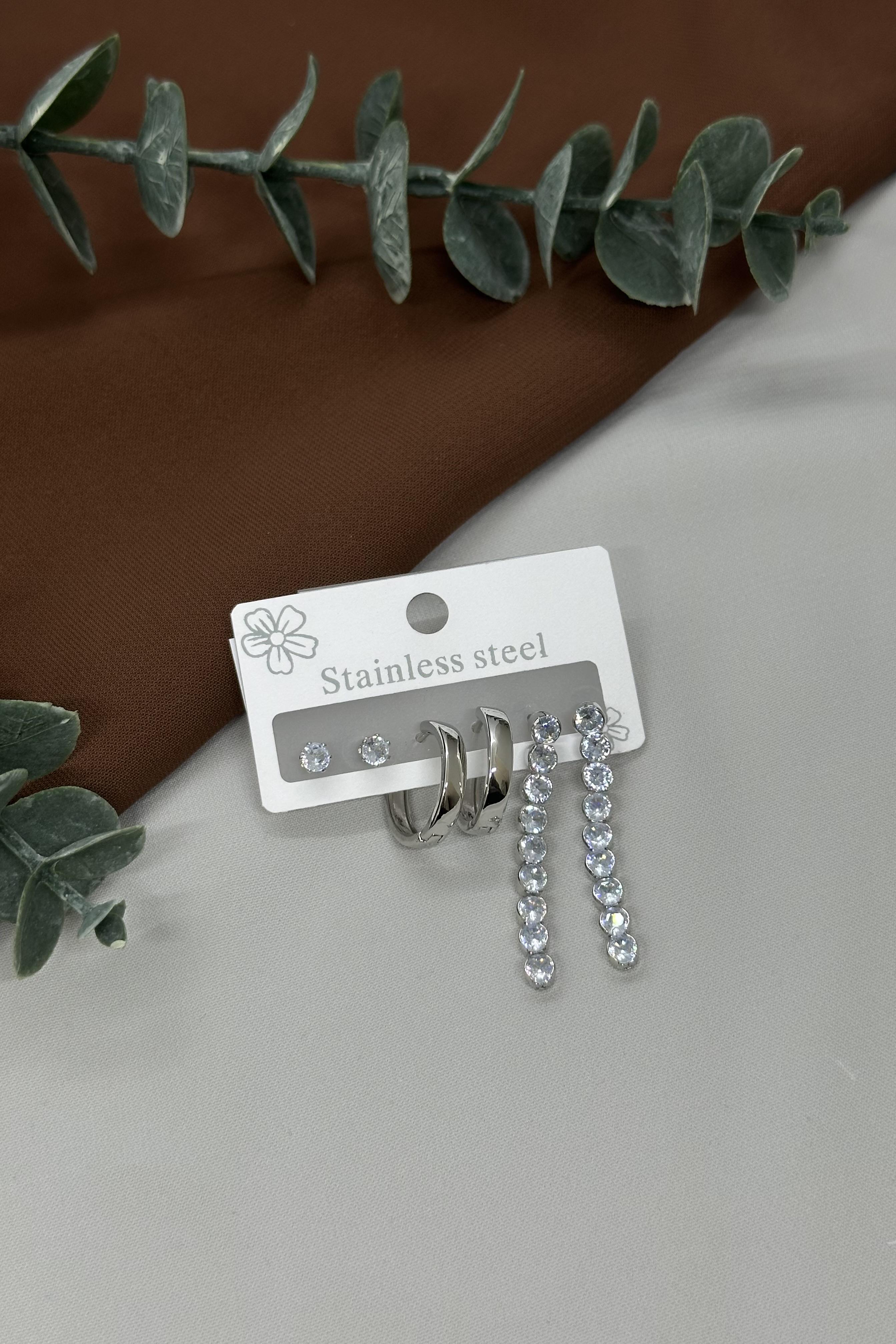 Sılver Çelik Küpe Set