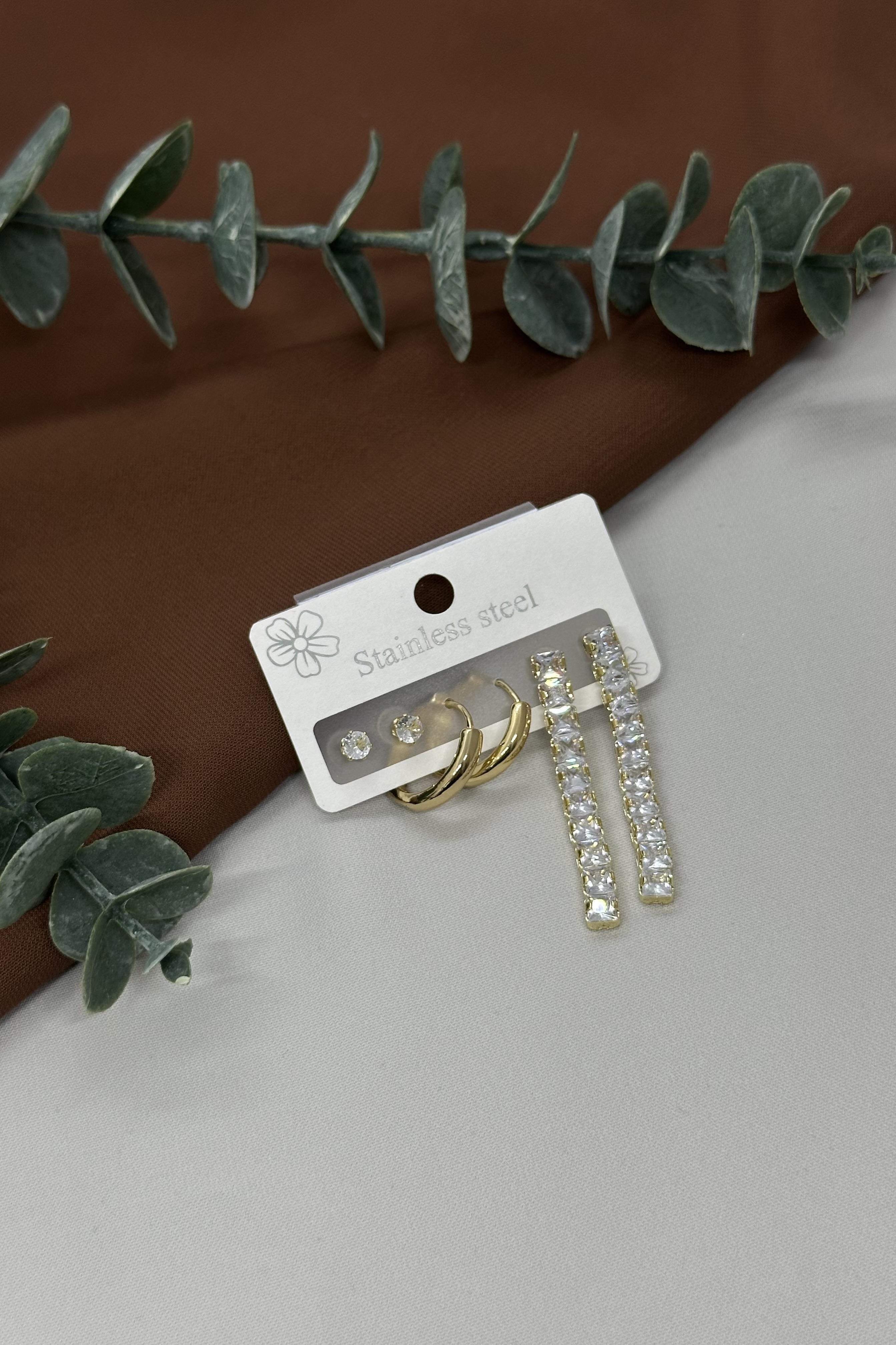 Gold Çelik Küpe Set