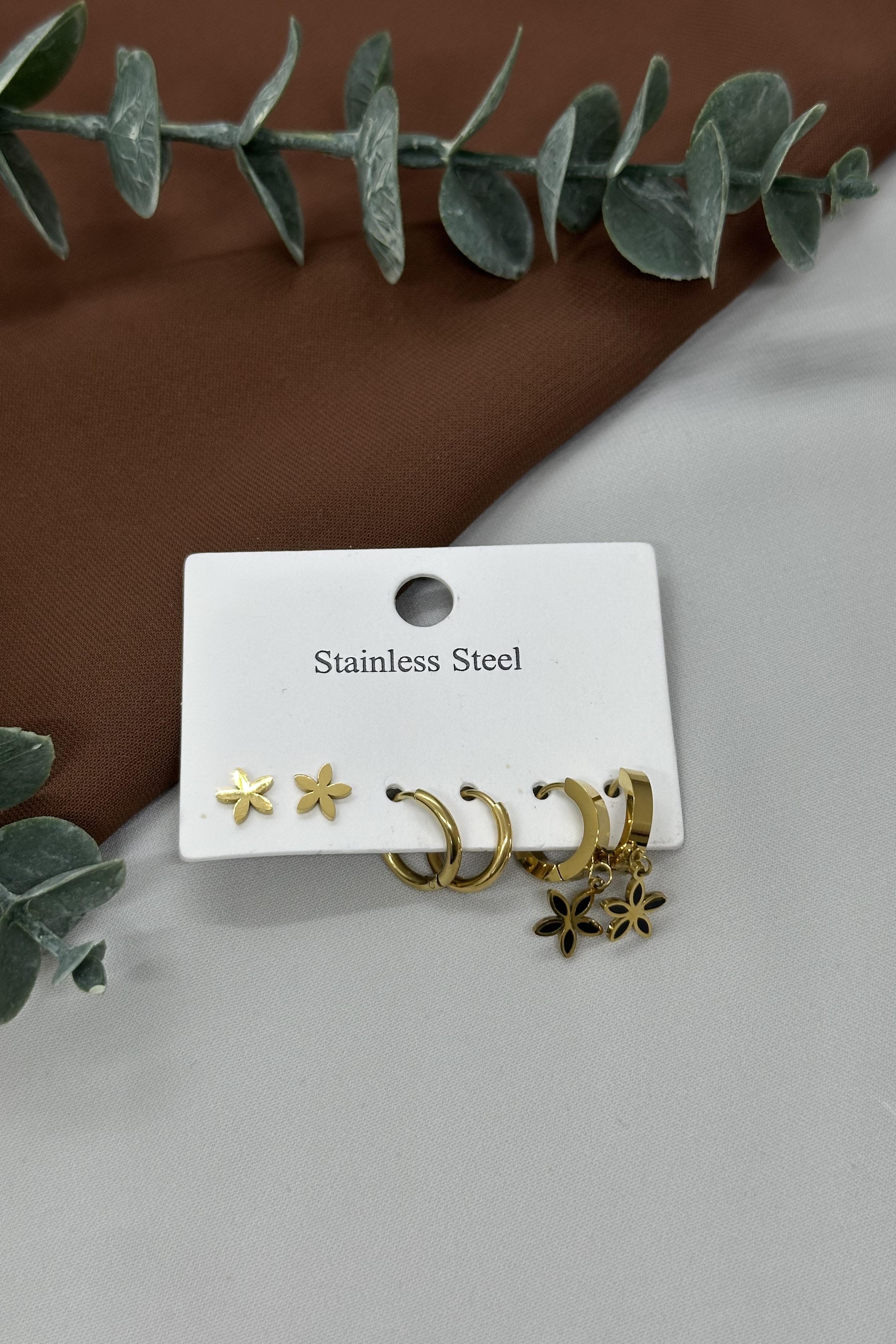 Gold Çoklu Çelik Küpe Set