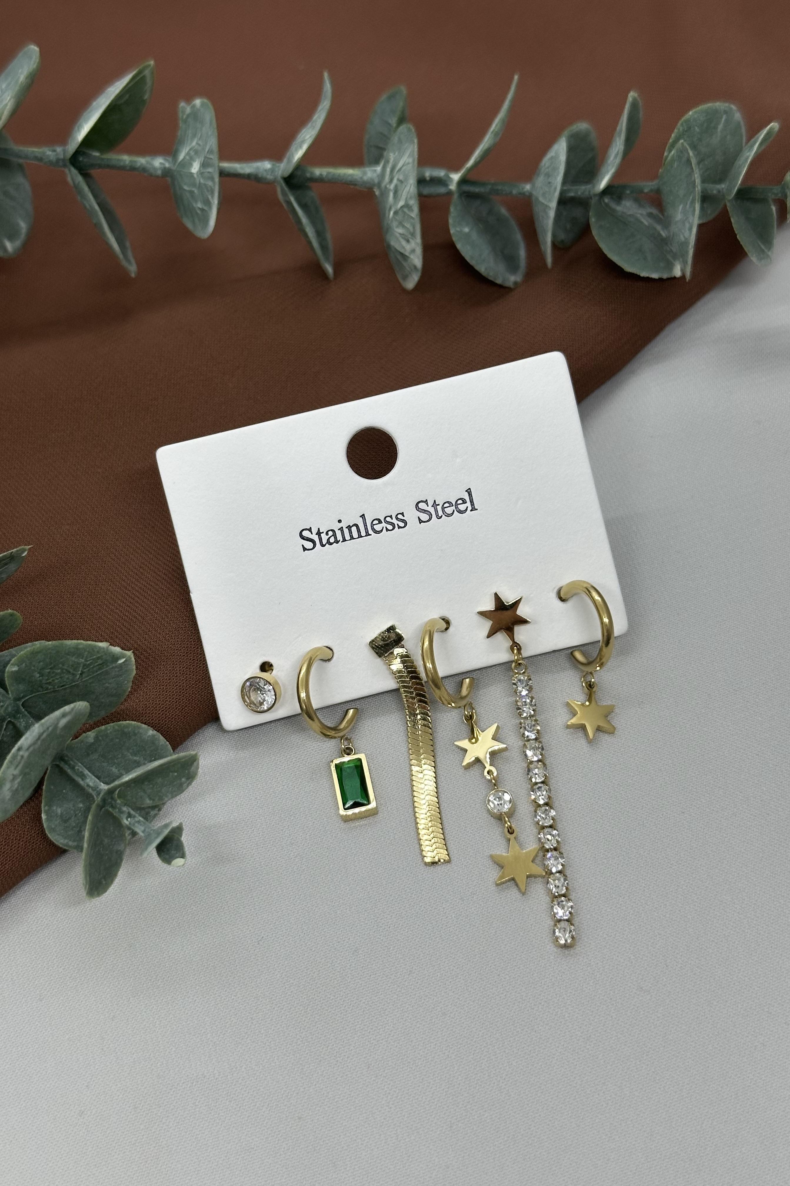 Gold Çoklu Çelik Küpe Set