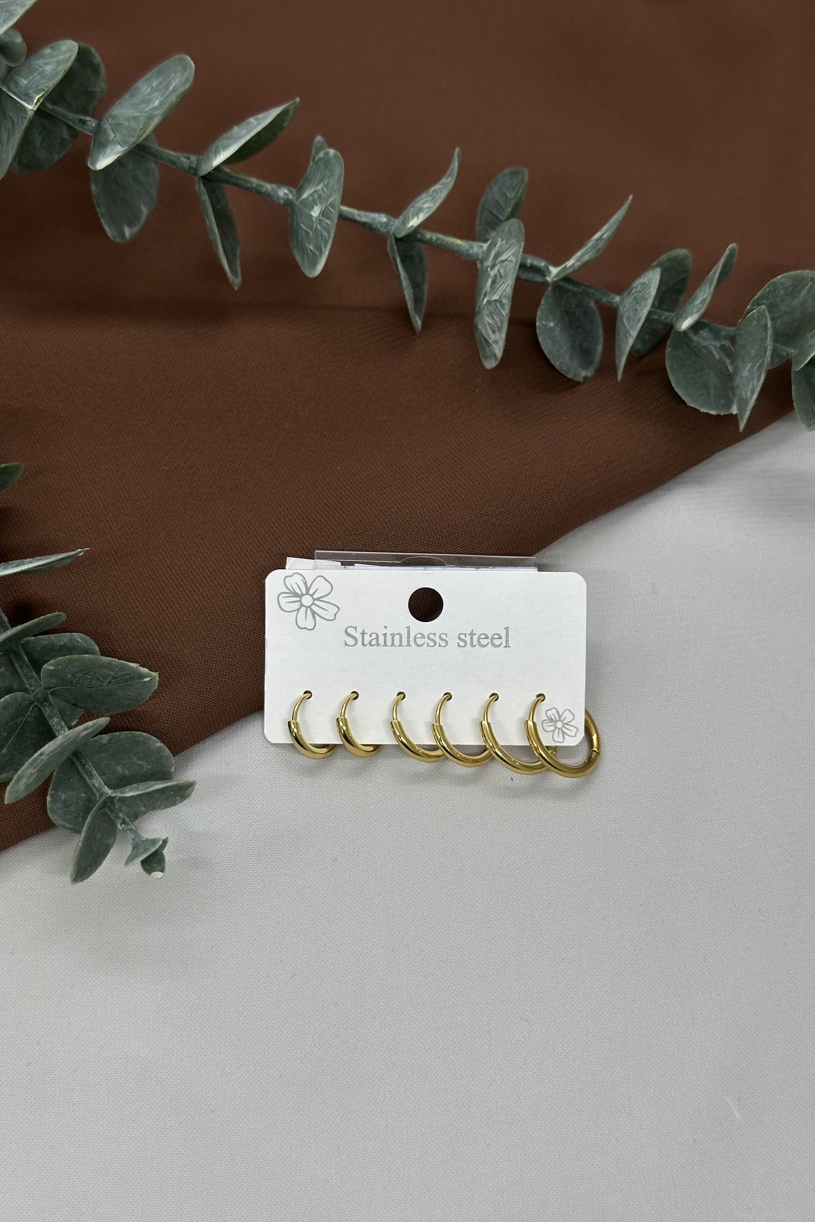 Gold Çoklu Çelik Halka Küpe Set