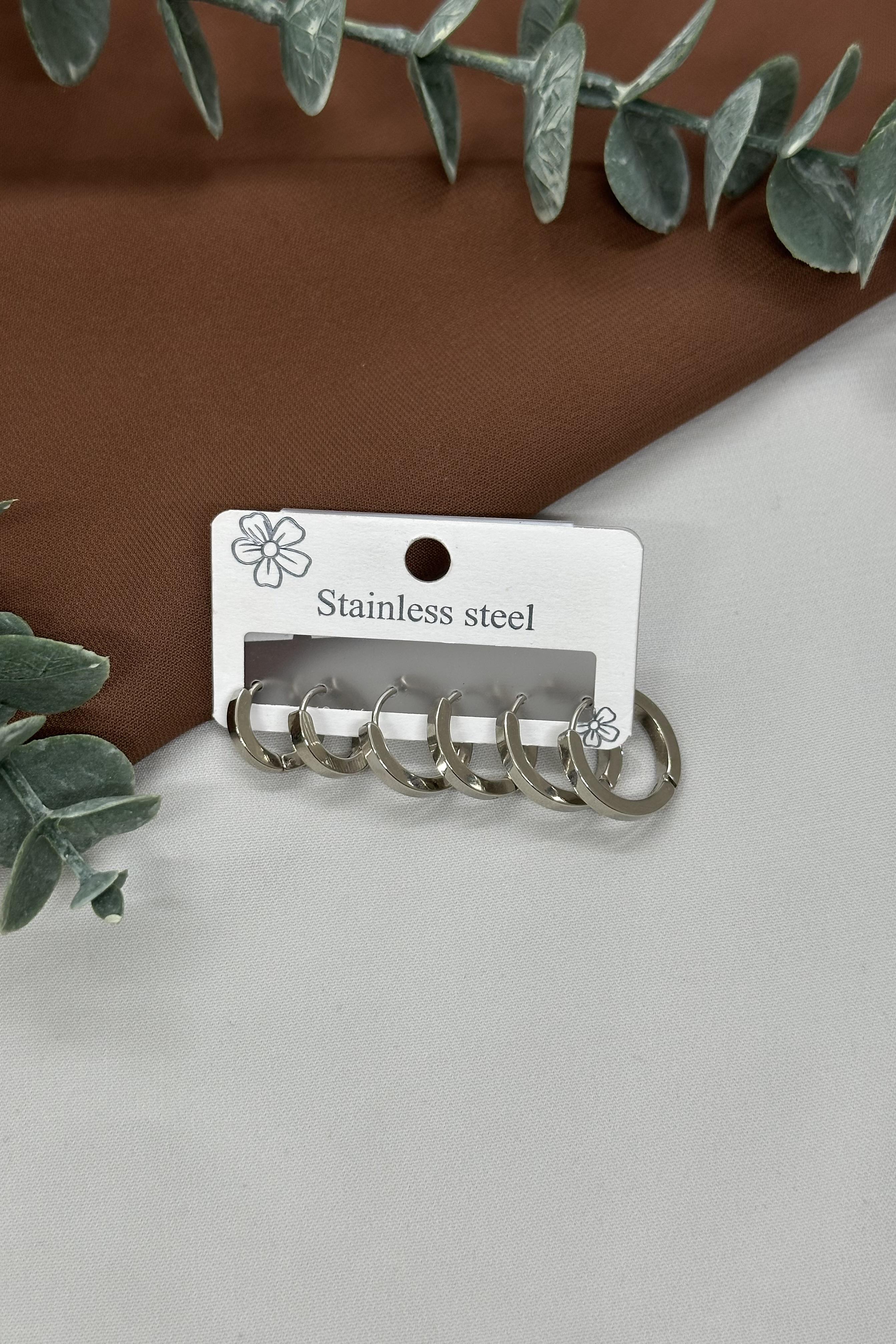 Sılver Çoklu Çelik Küpe Set