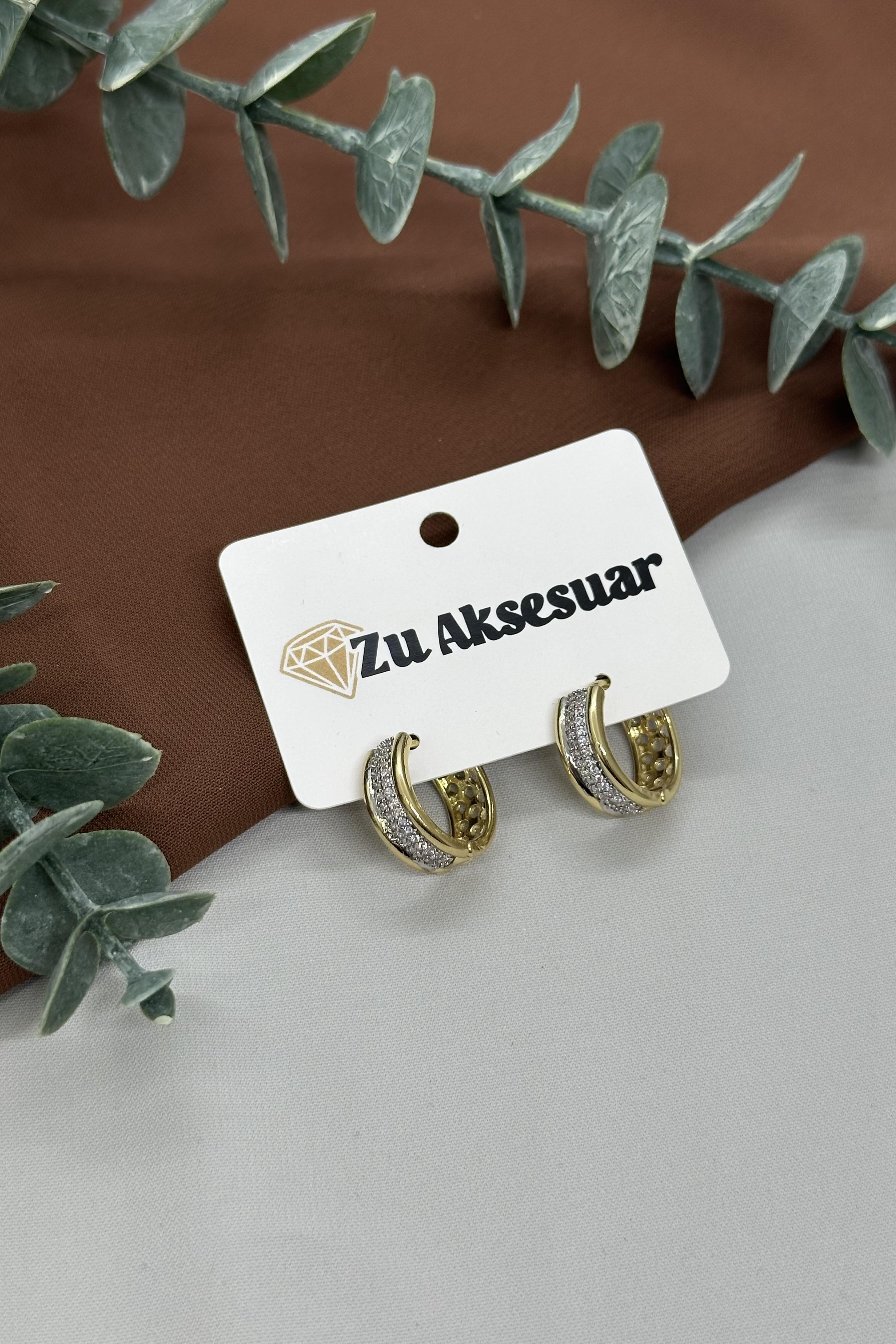 Gold Taşlı Halka Vıp Küpe