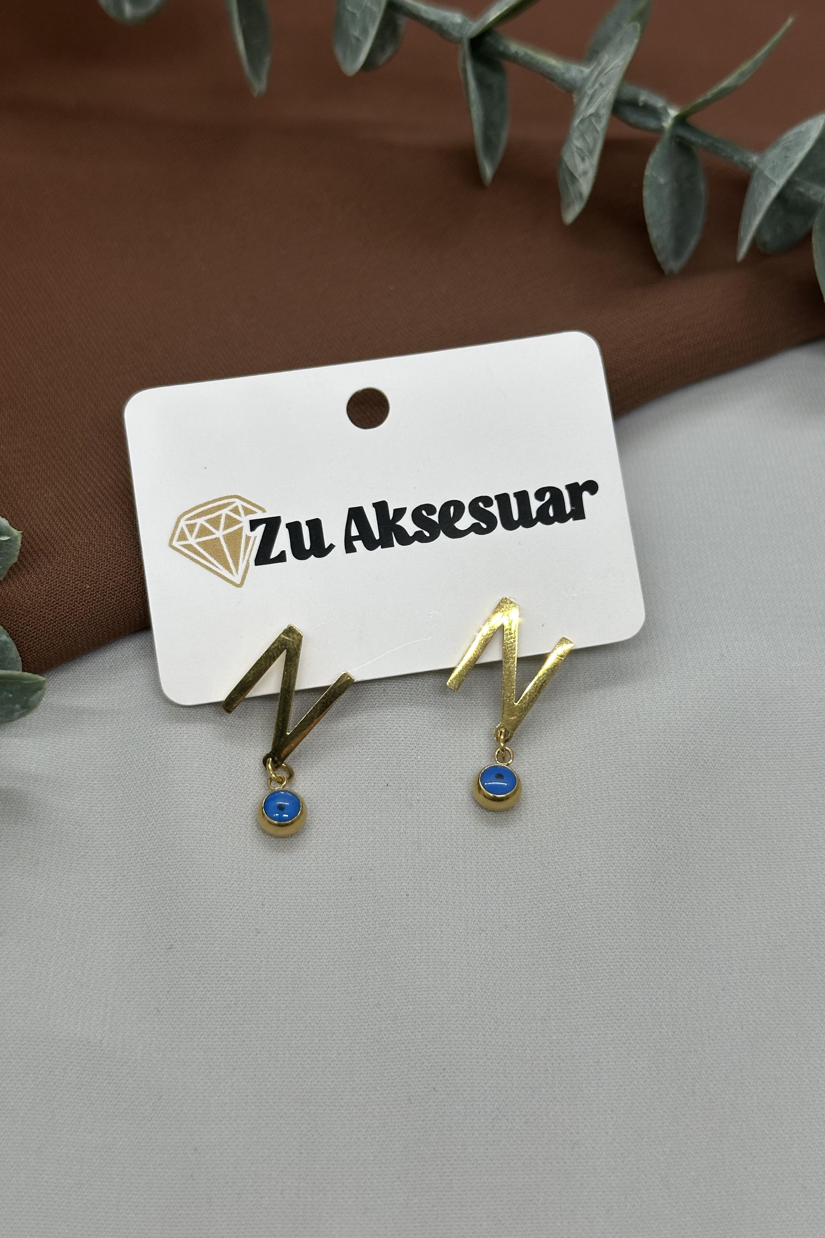 N Harfi Gold Çelik Küpe