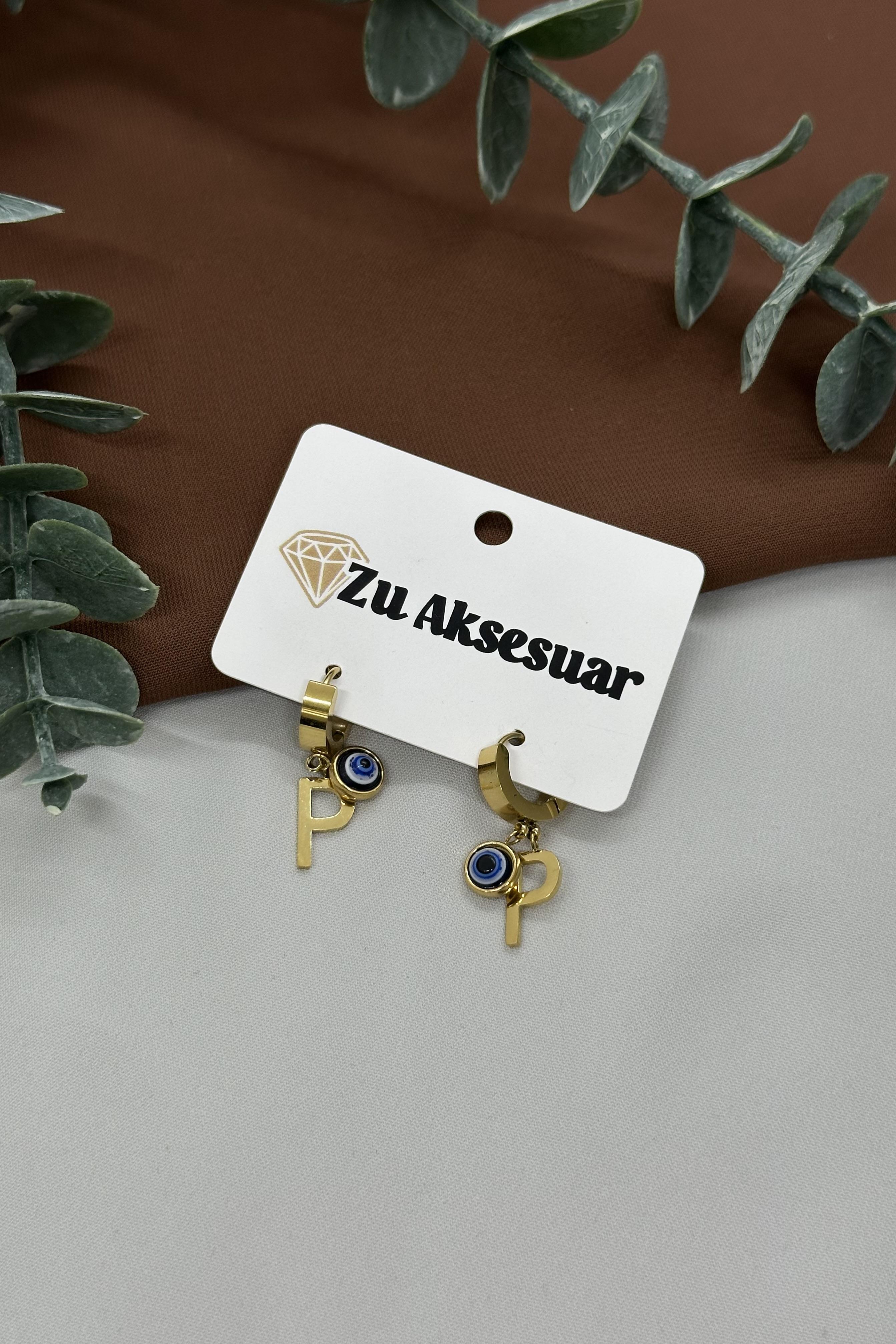 P Harfi Gold Çelik Küpe