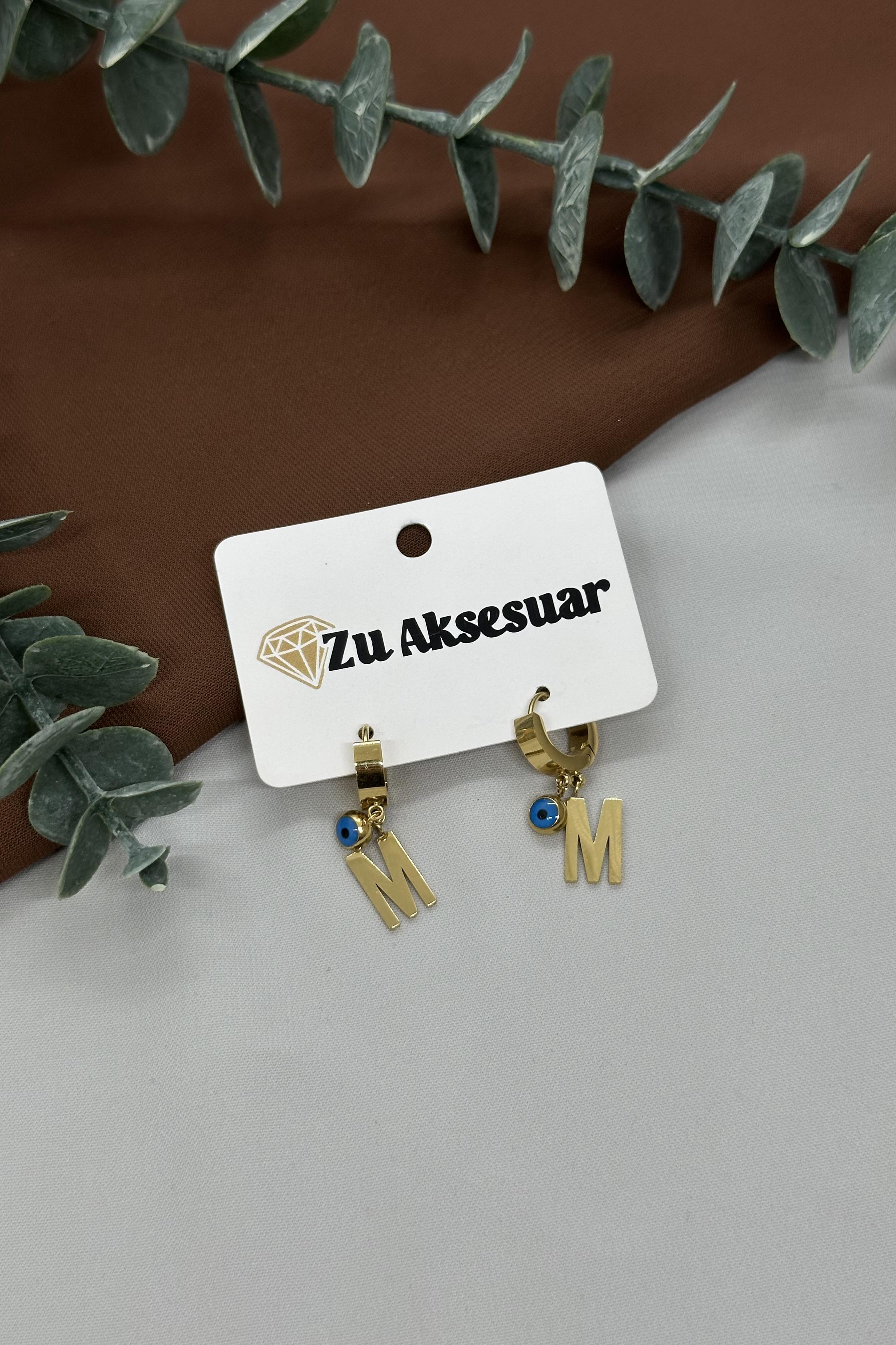 M Harfi Gold Çelik Küpe