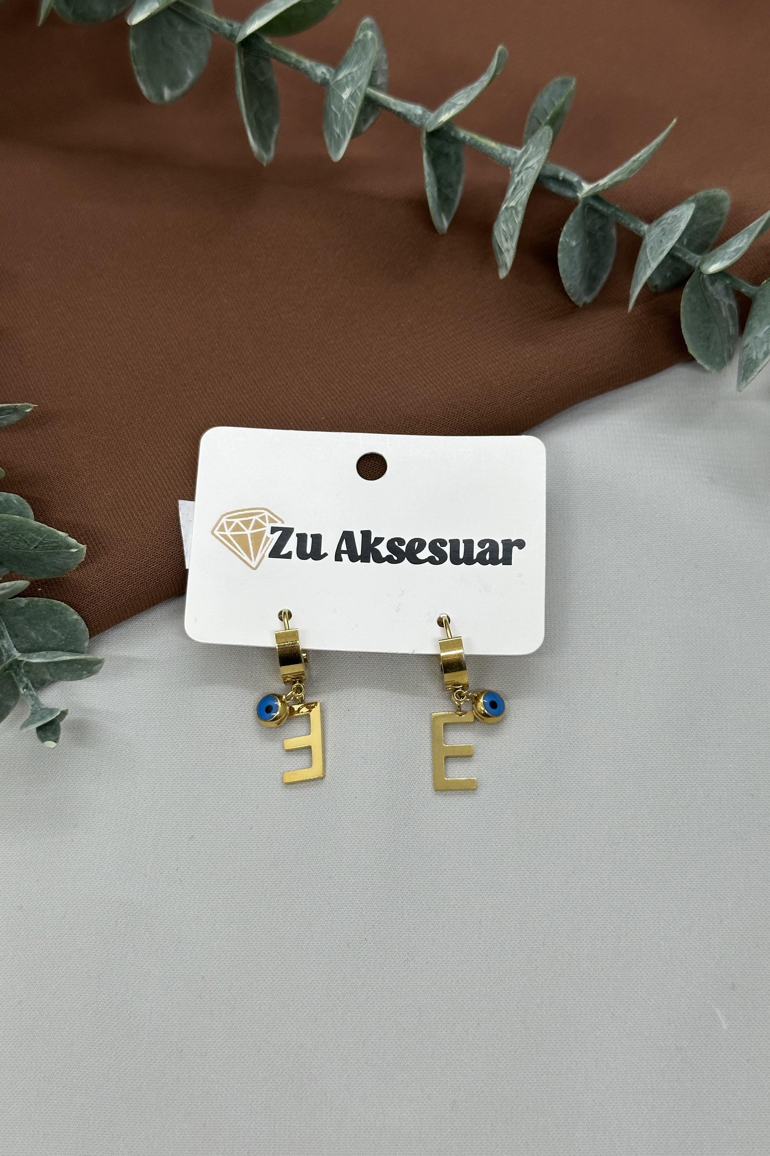 E Harfi Gold Çelik Küpe