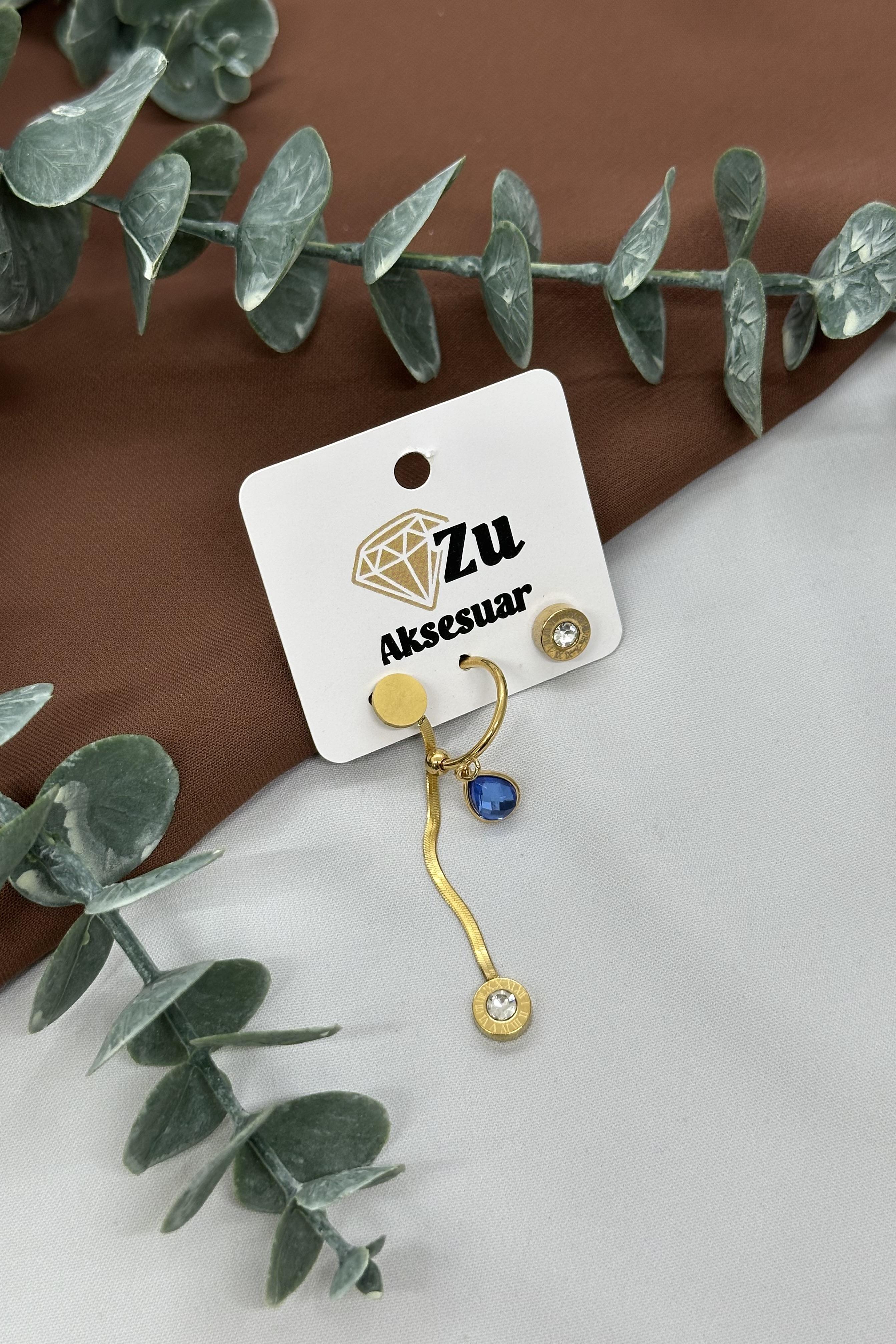 Üçlü Gold Çelik Küpe Set