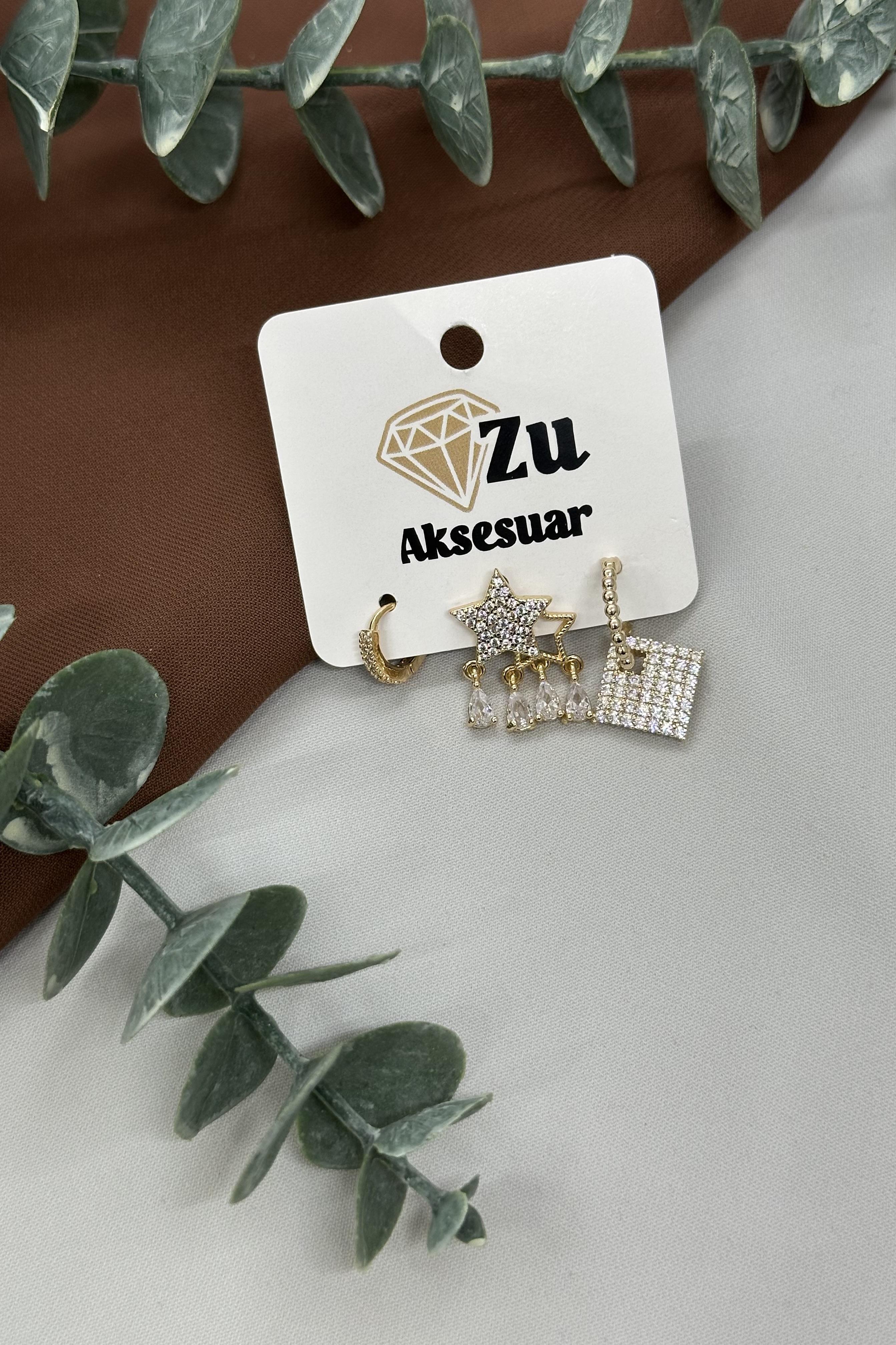 Rose Gold Üçlü Vıp Küpe Set