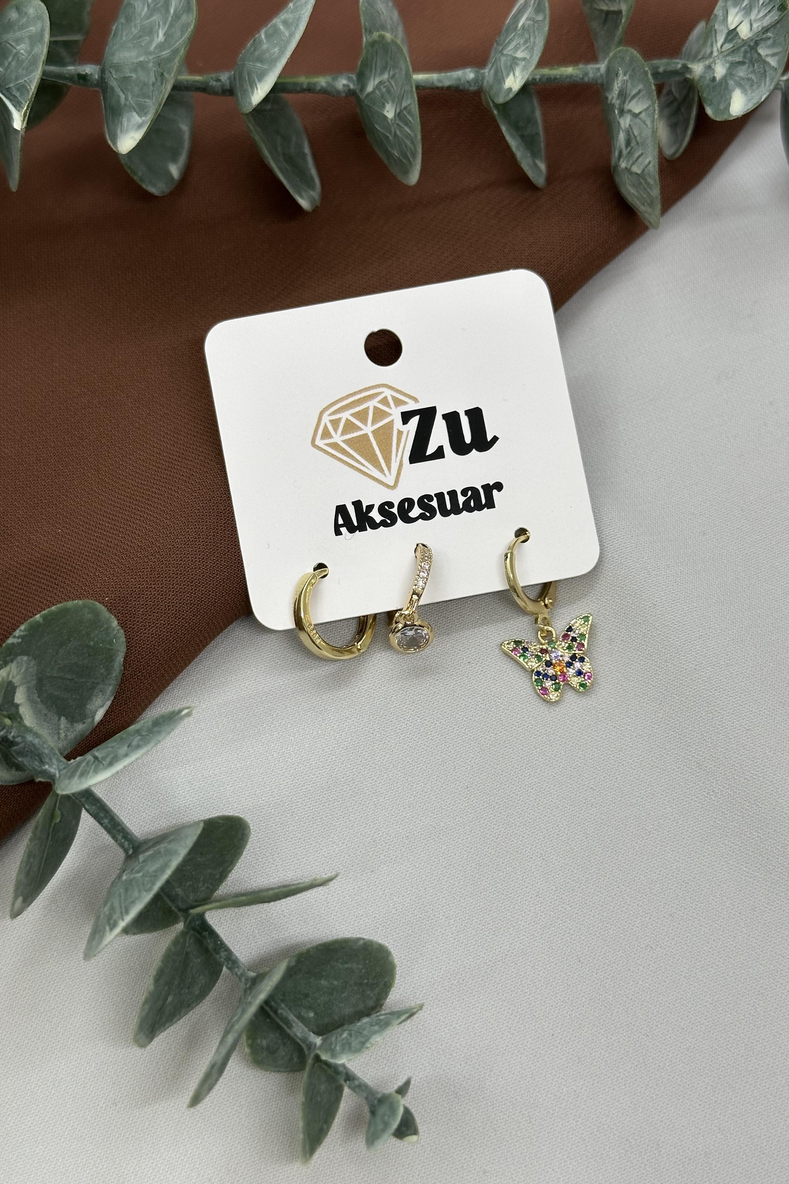 Kelebek Gold Küpe Set