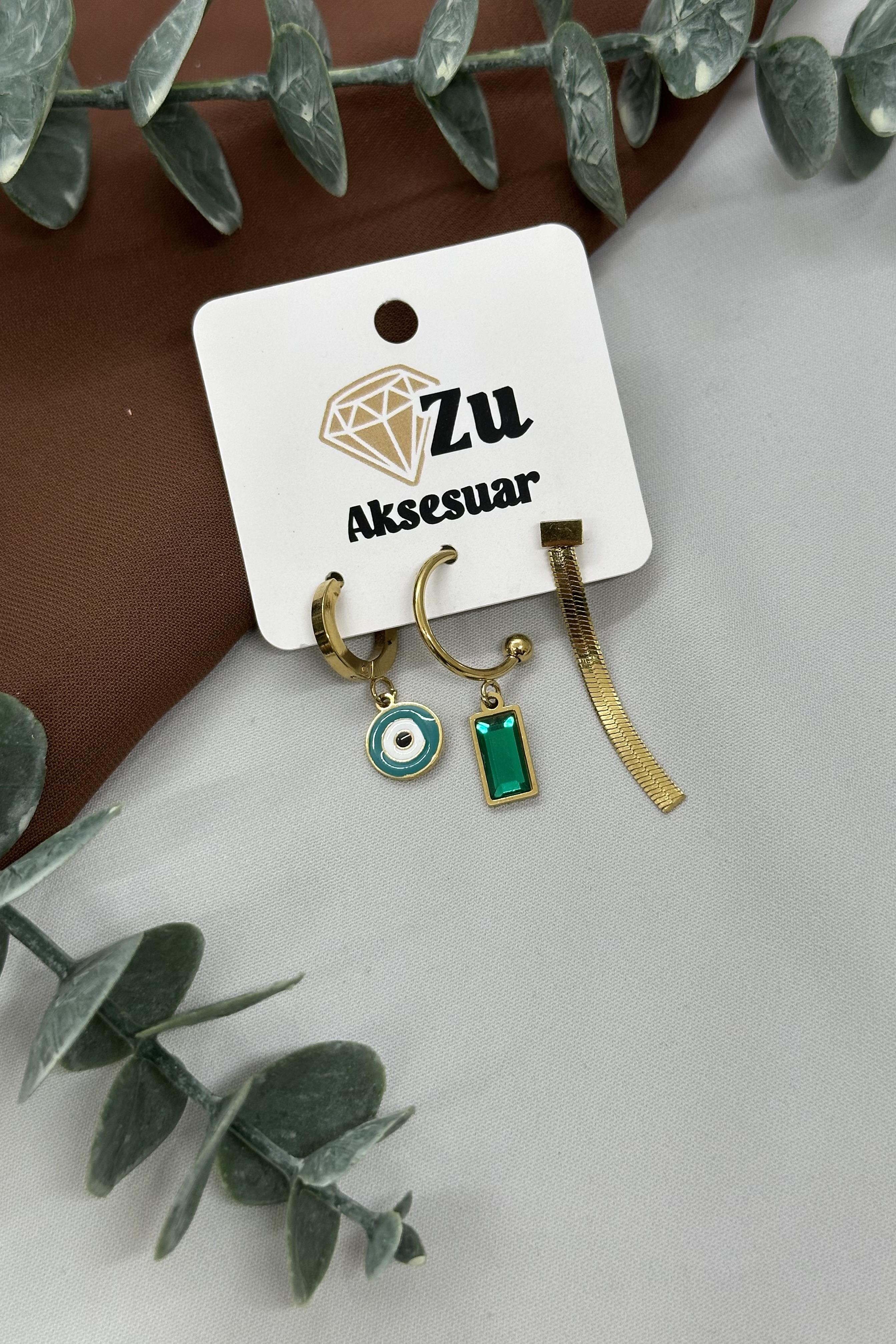 Üçlü Gold Çelik Küpe Set