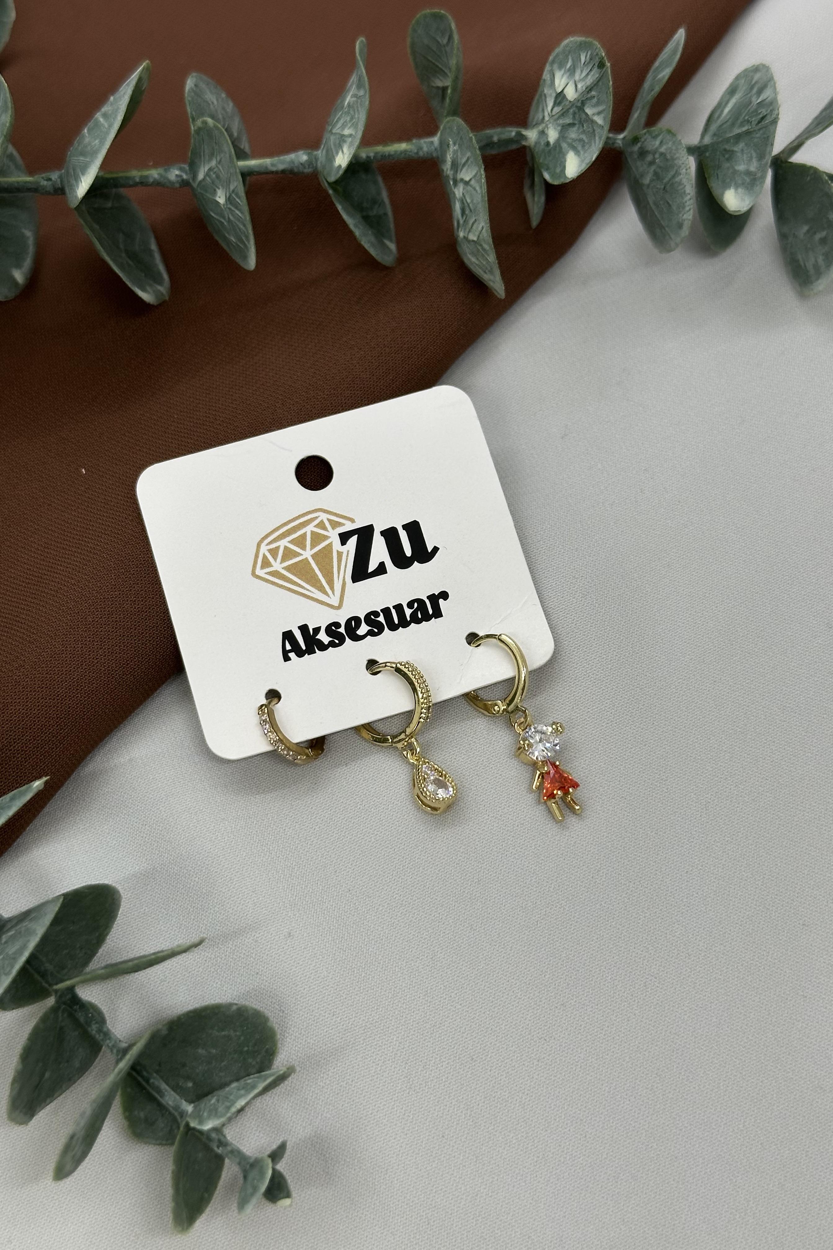 Üçlü Gold Küpe Set