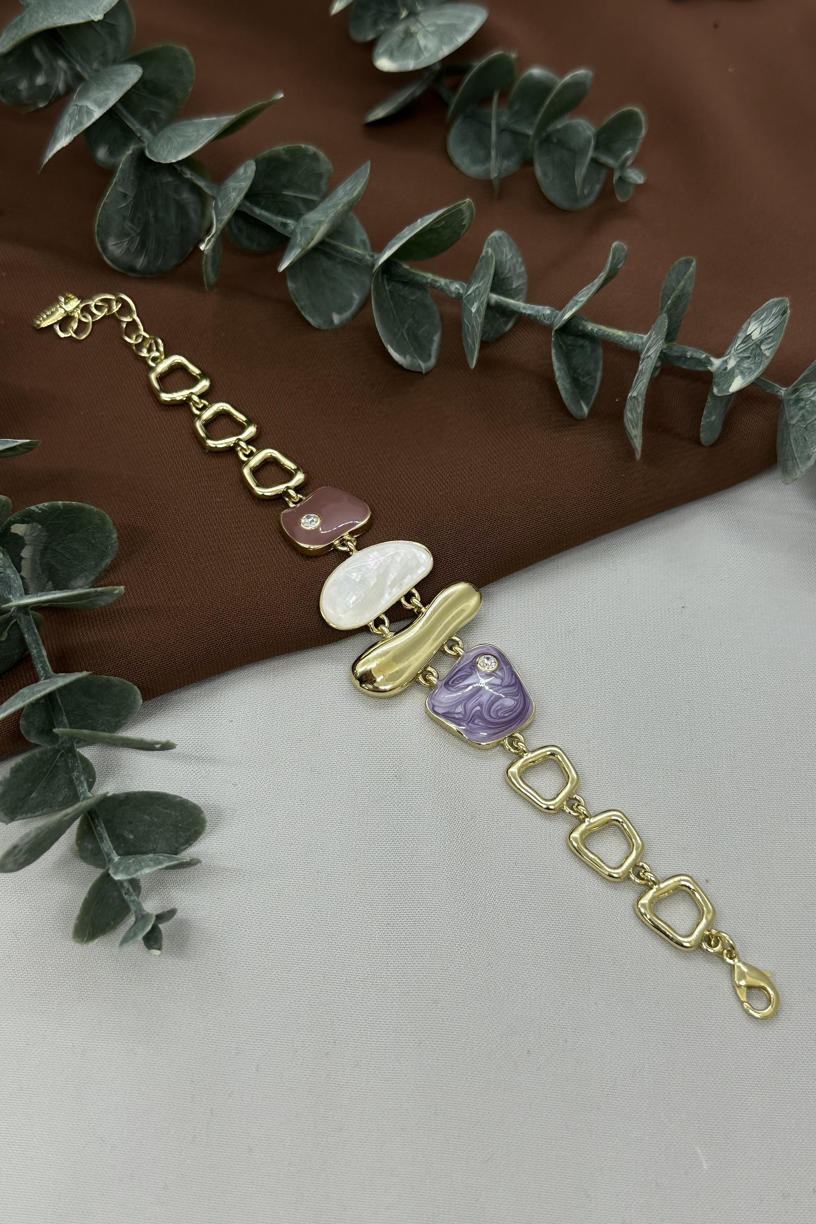 Renkli Taşlı Gold Vıp Bileklik