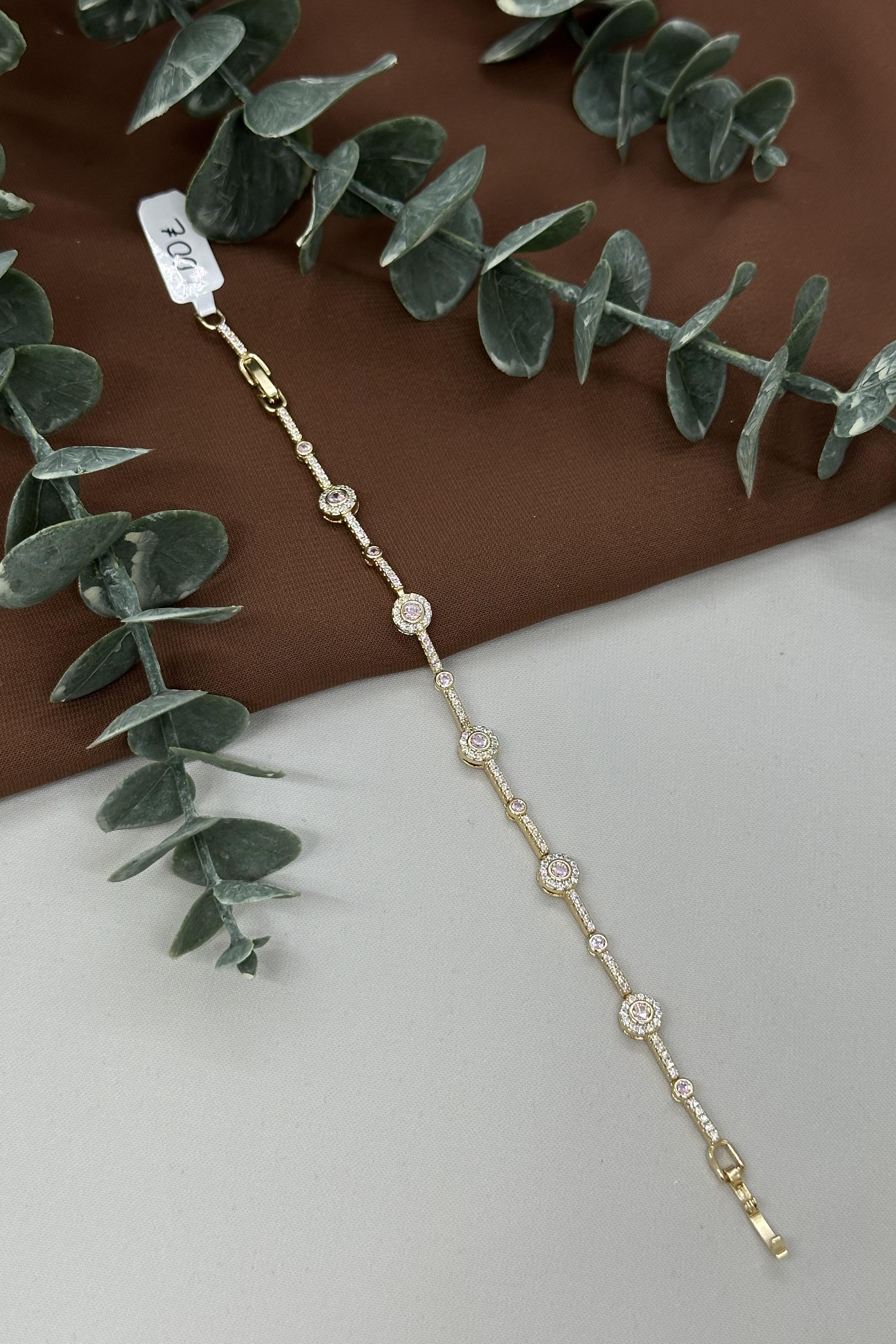 Pembe Taşlı Gold Vıp Bileklik