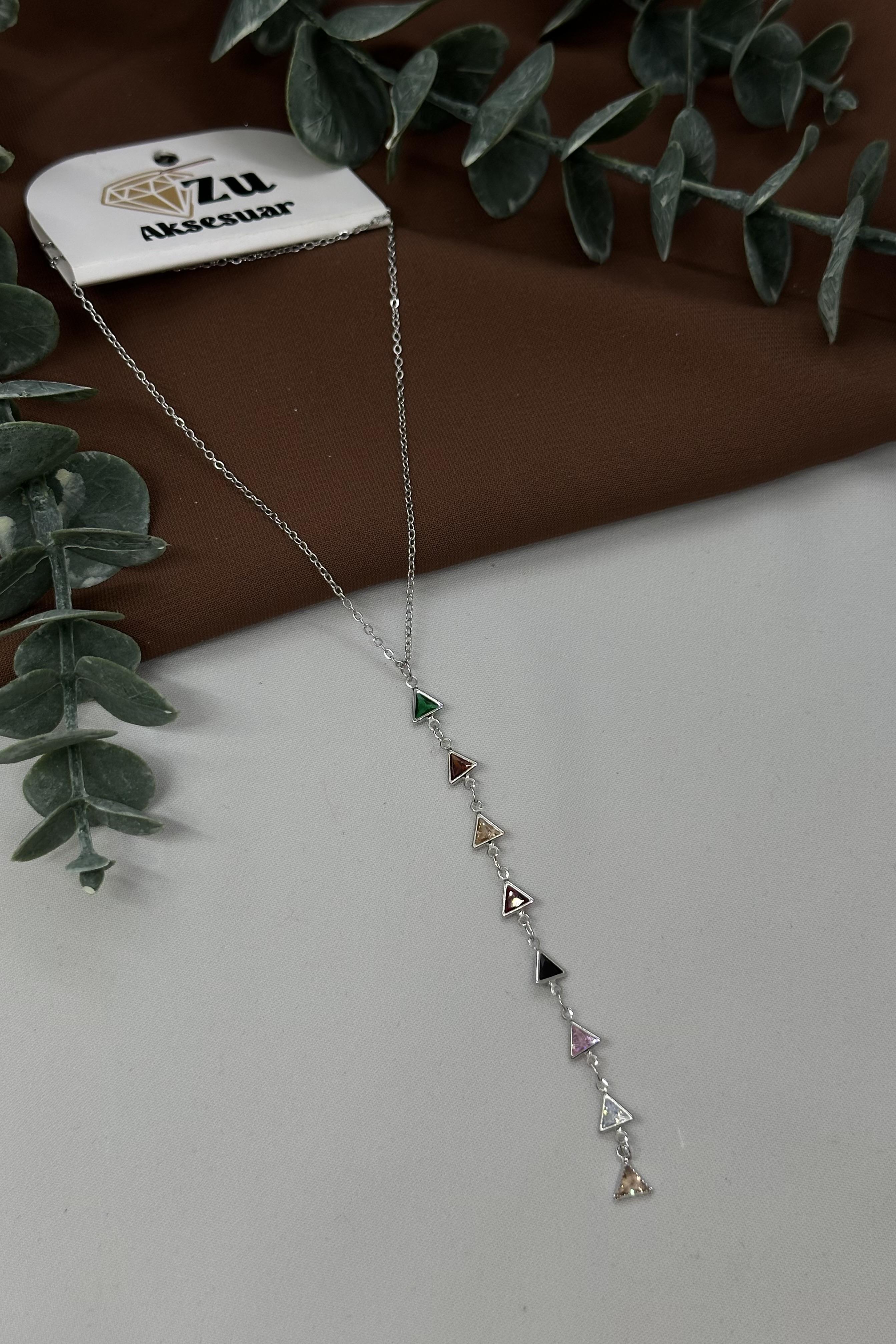 Renkli Taşlı Sılver Y Kolye