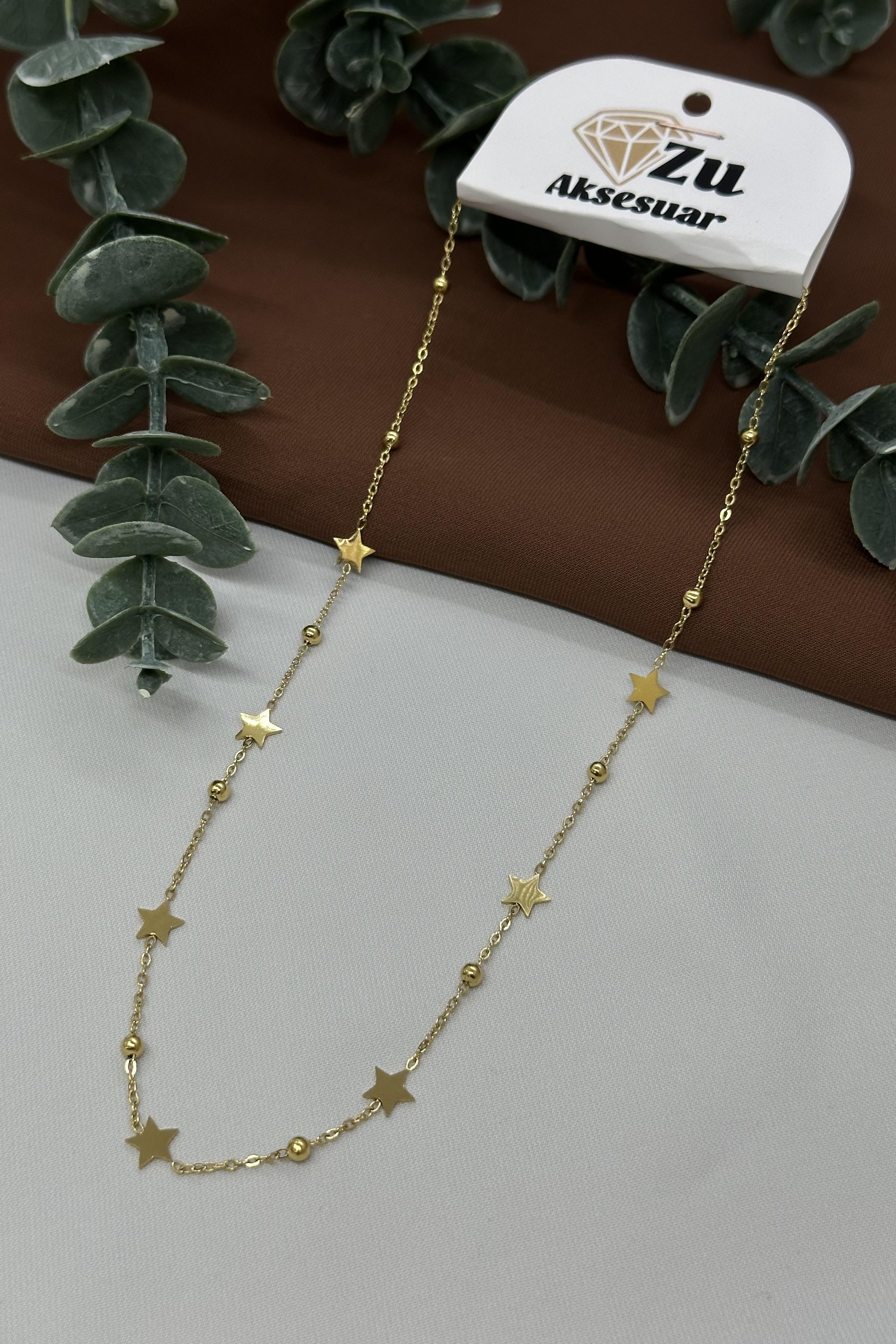 Yıldızlı Gold Çelik Kolye