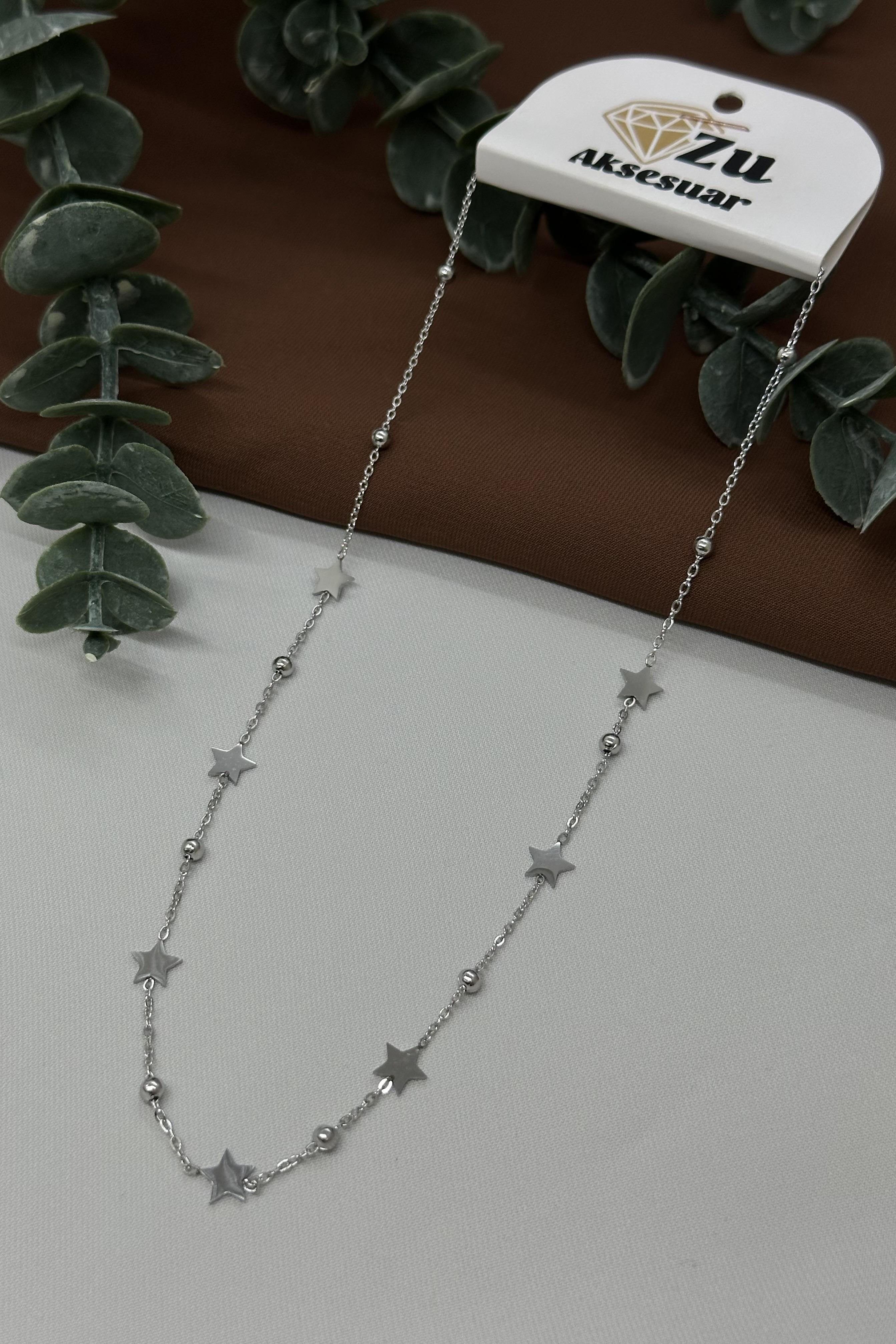 Yıldızlı Sılver Çelik Kolye