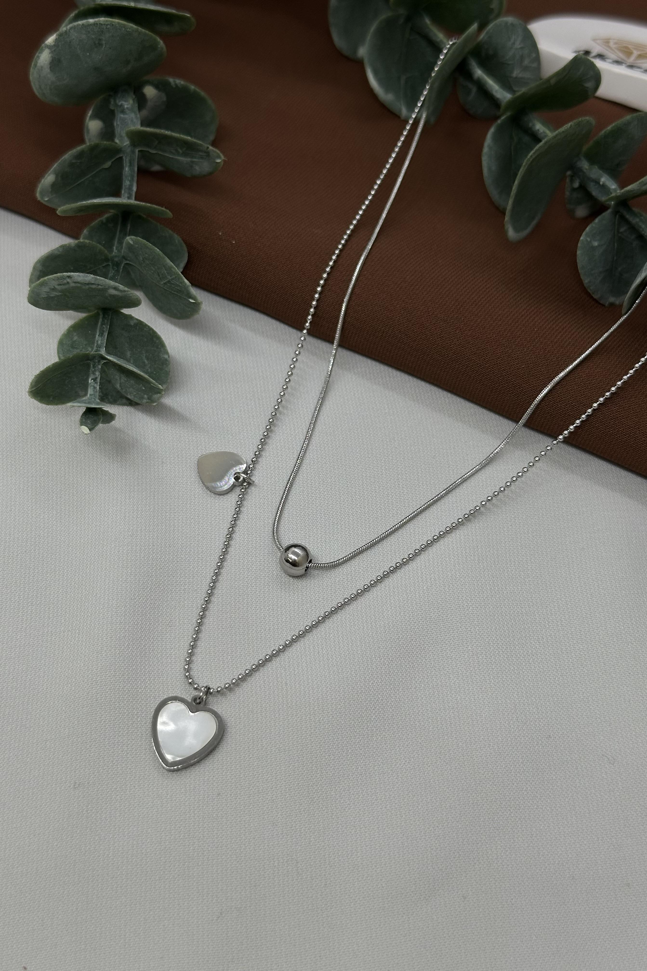 Kalpli İkili Sılver Çelik Kolye