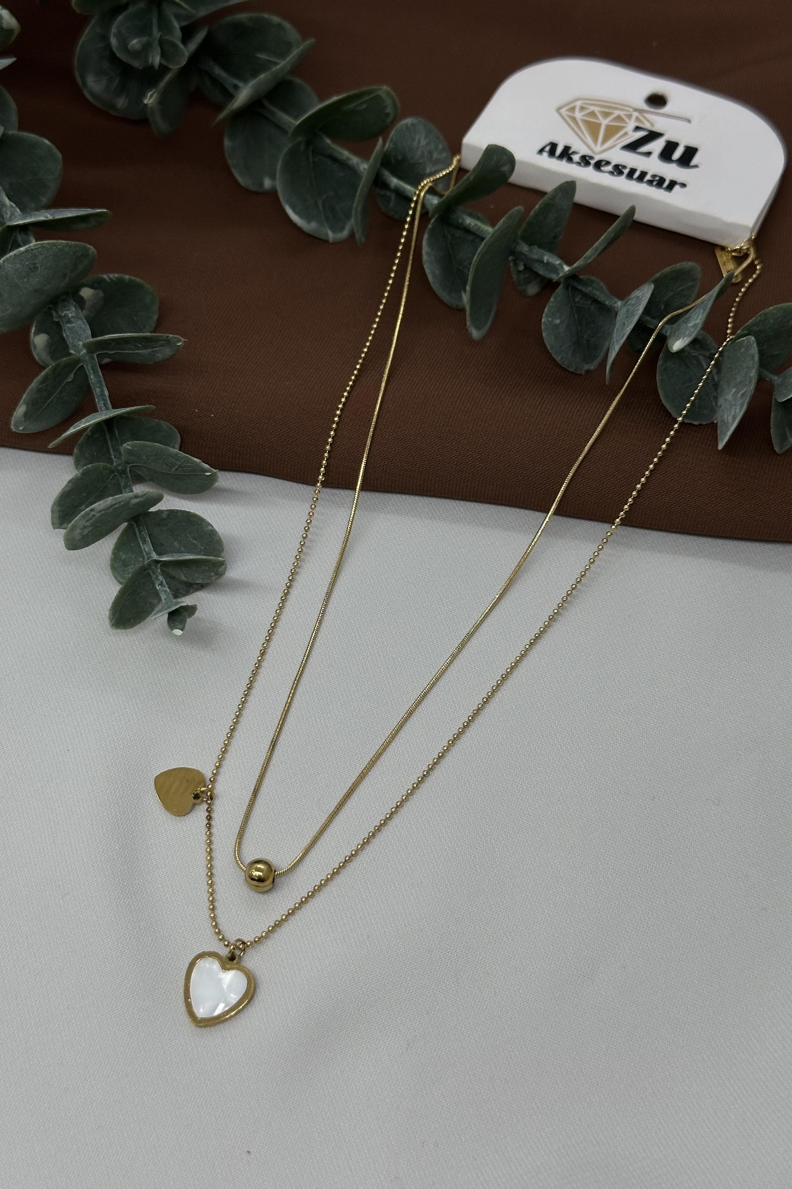 Kalpli Gold Çelik İkili Kolye