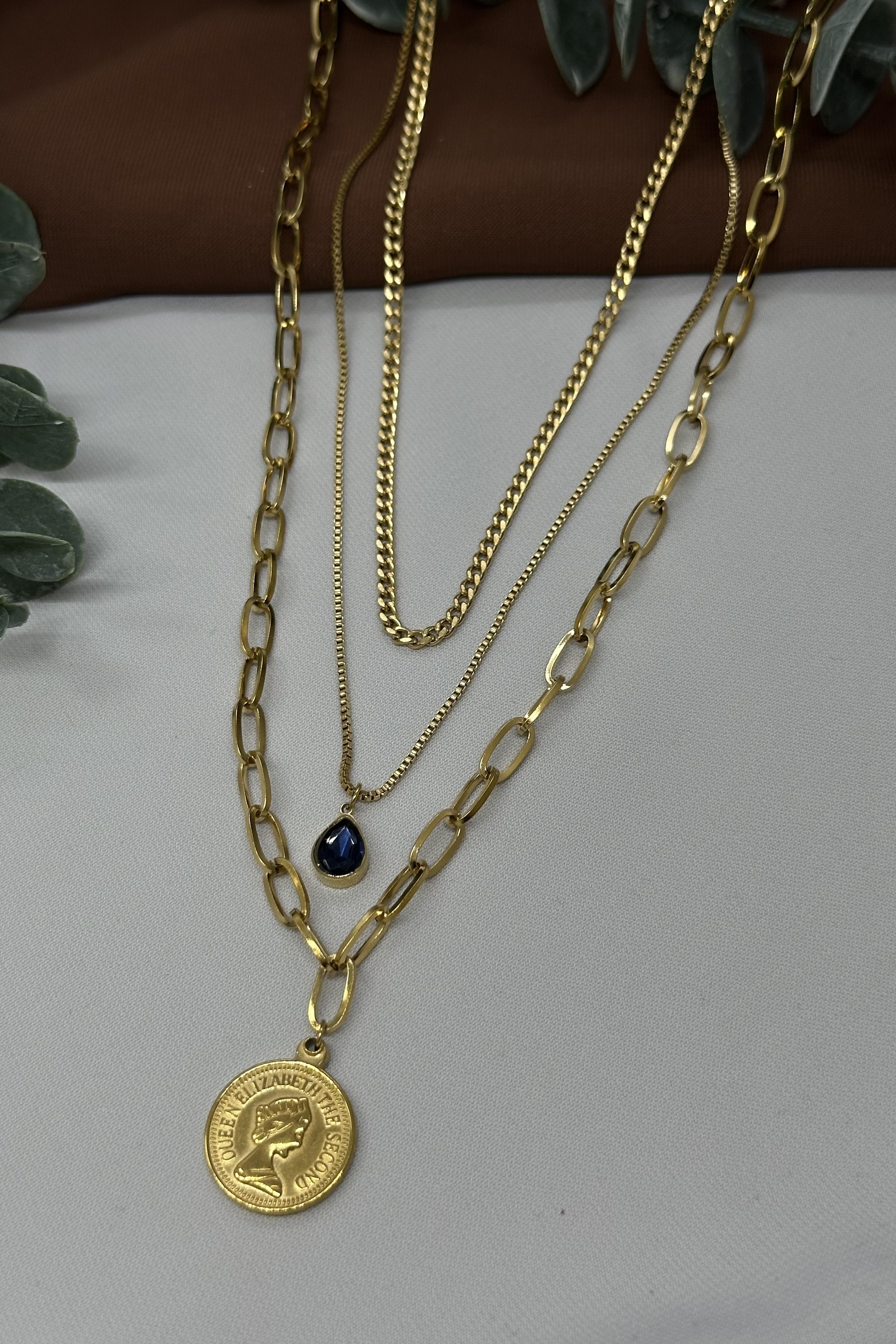 Çoklu Gold Çelik Kolye