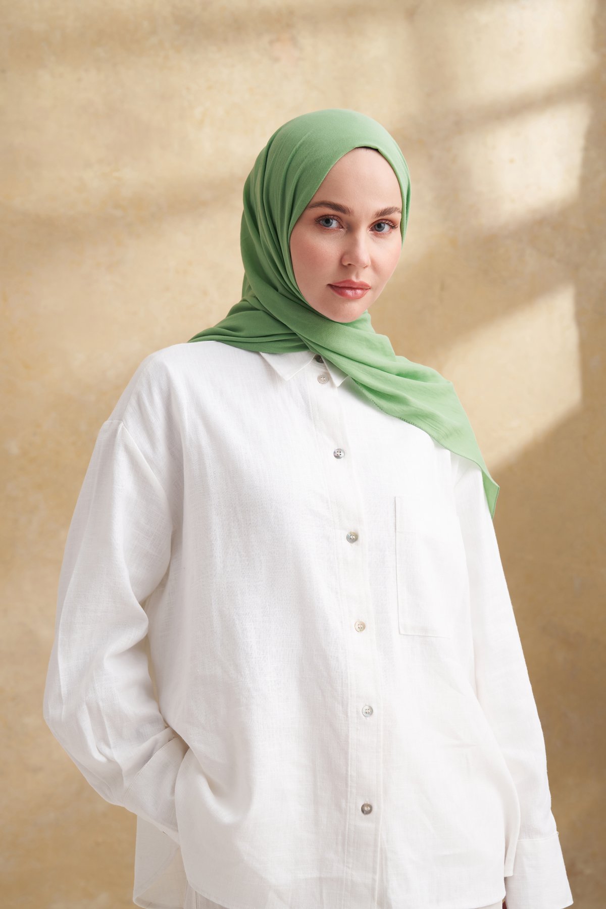 RUSTİK PAMUKSU ŞAL - KAŞMİR YEŞİLİ