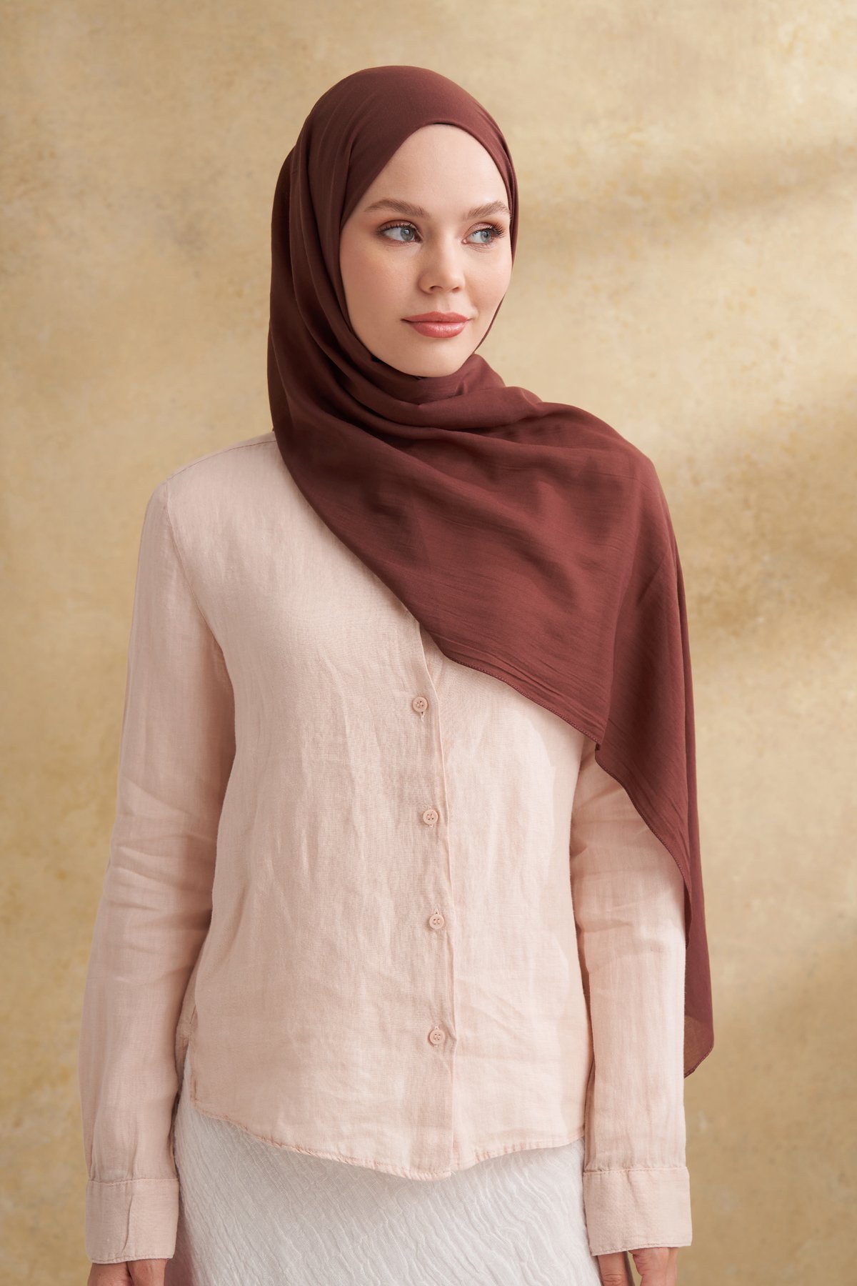 RUSTİK PAMUKSU ŞAL - KIZIL KAHVE