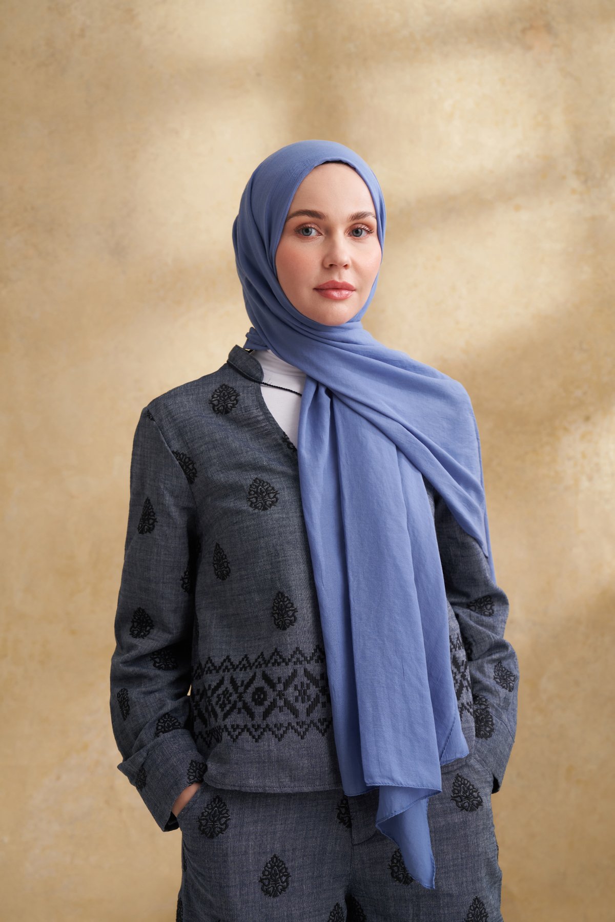 RUSTİK PAMUKSU ŞAL - İNDİGO