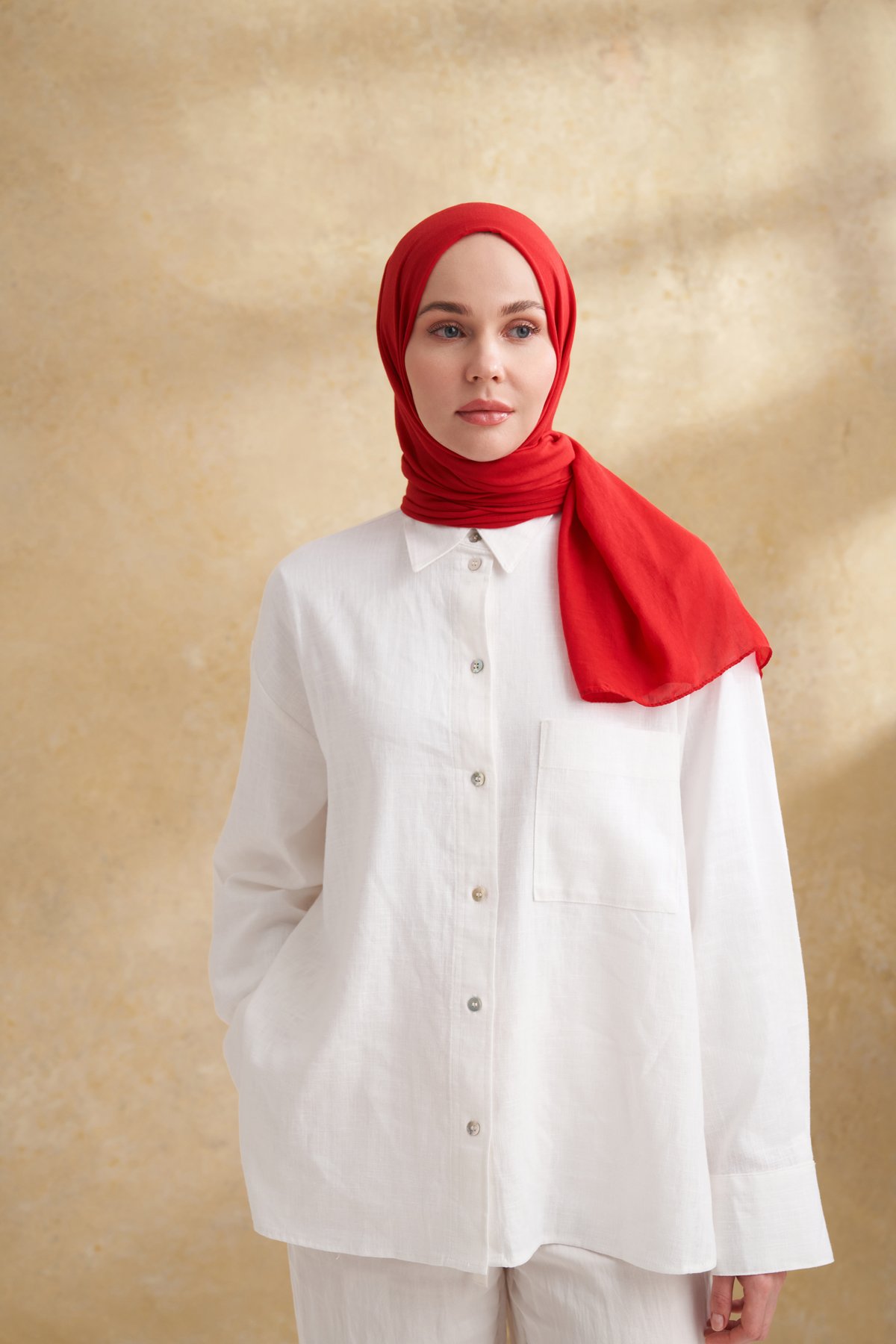 RUSTİK PAMUKSU ŞAL - KIRMIZI