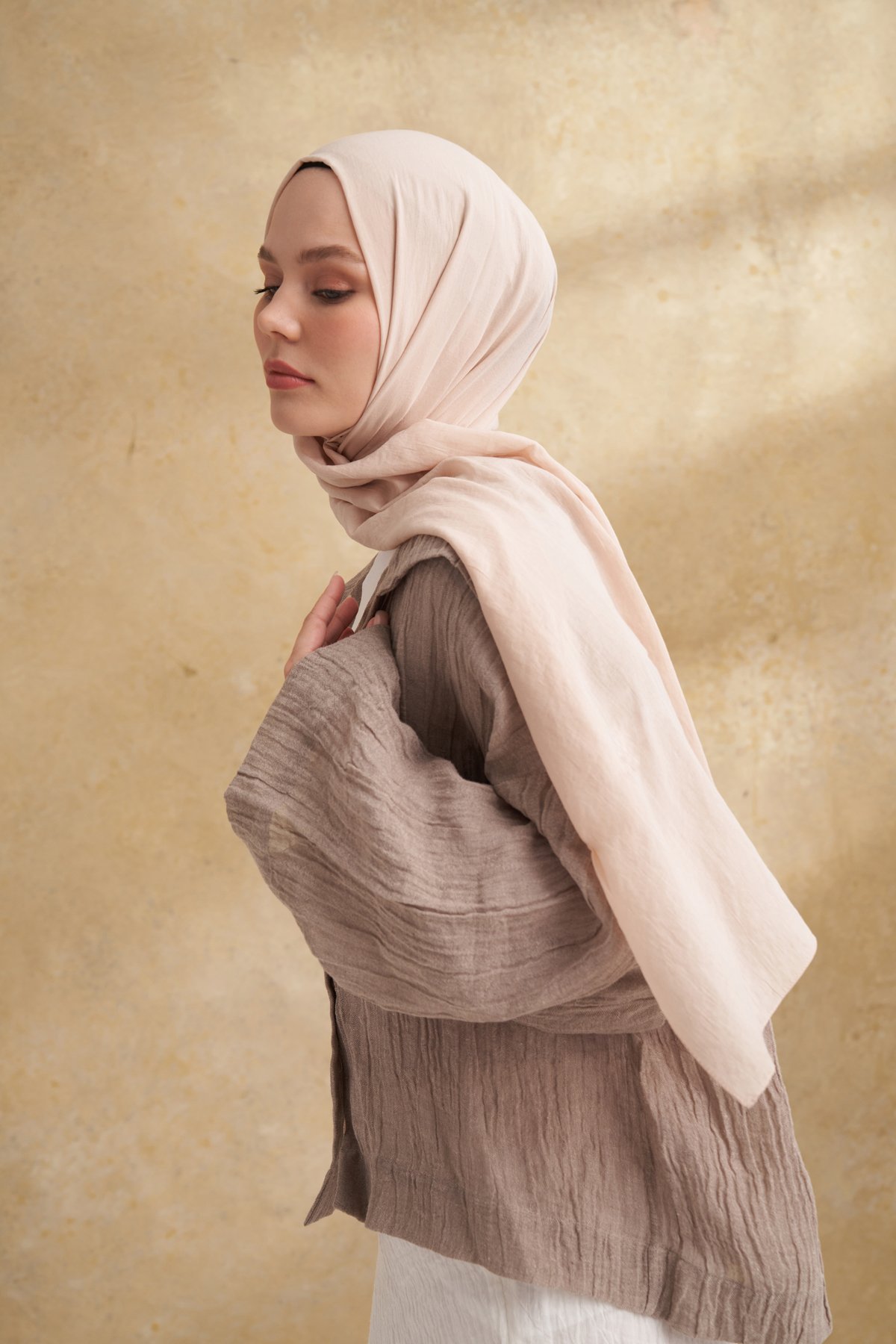 RUSTİK PAMUKSU ŞAL - BEJ