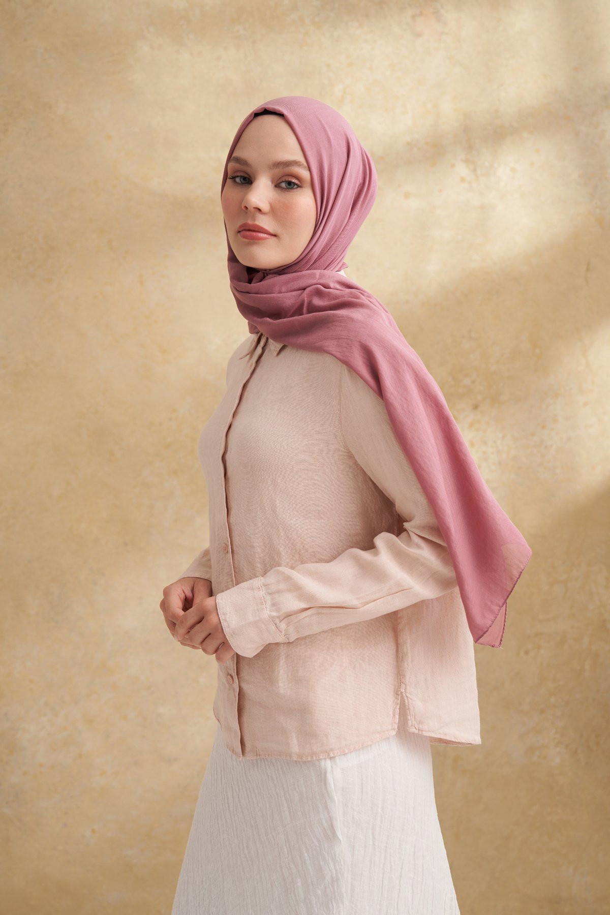 RUSTİK PAMUKSU ŞAL - GÜL KURUSU