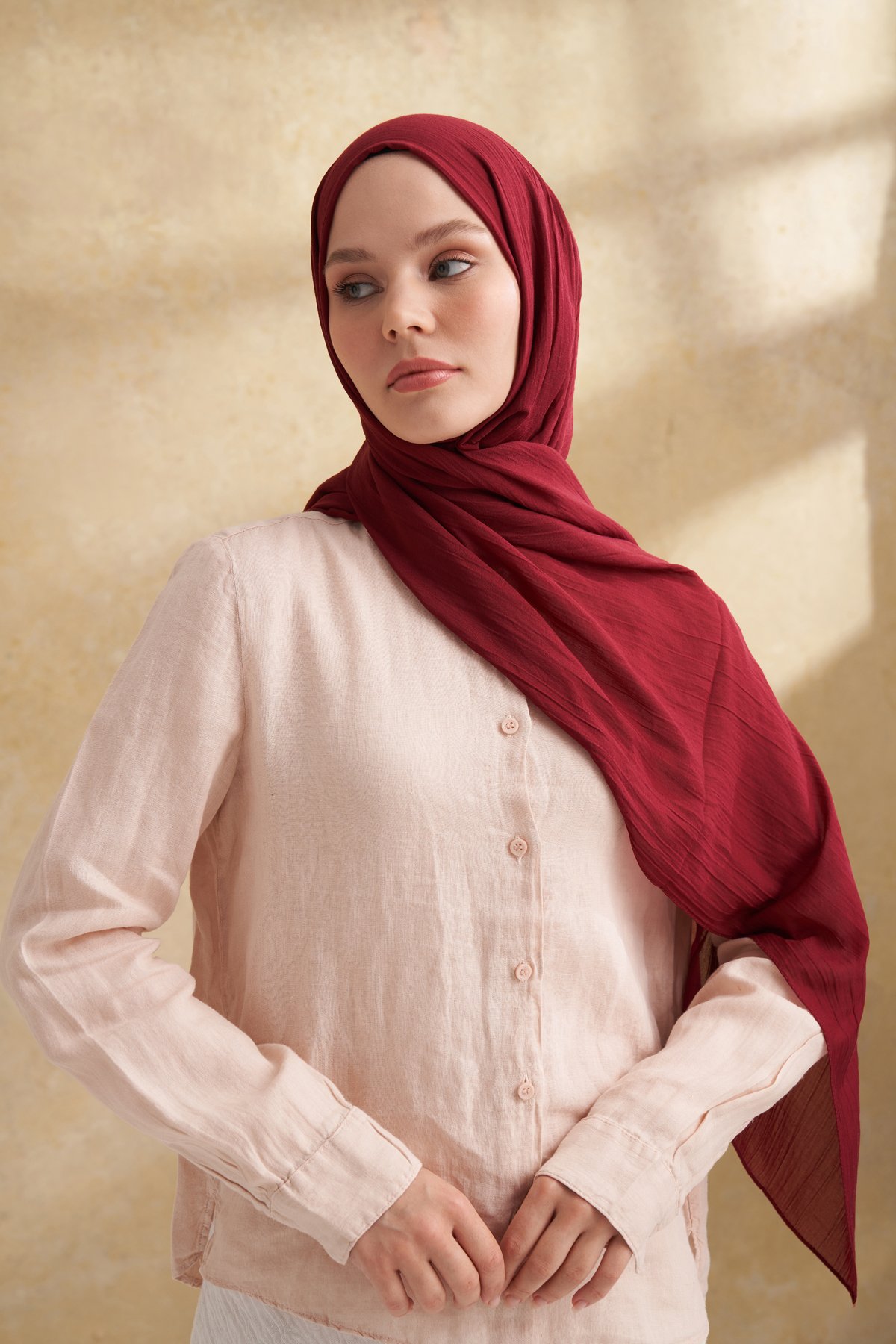 RUSTİK PAMUKSU ŞAL - BORDO