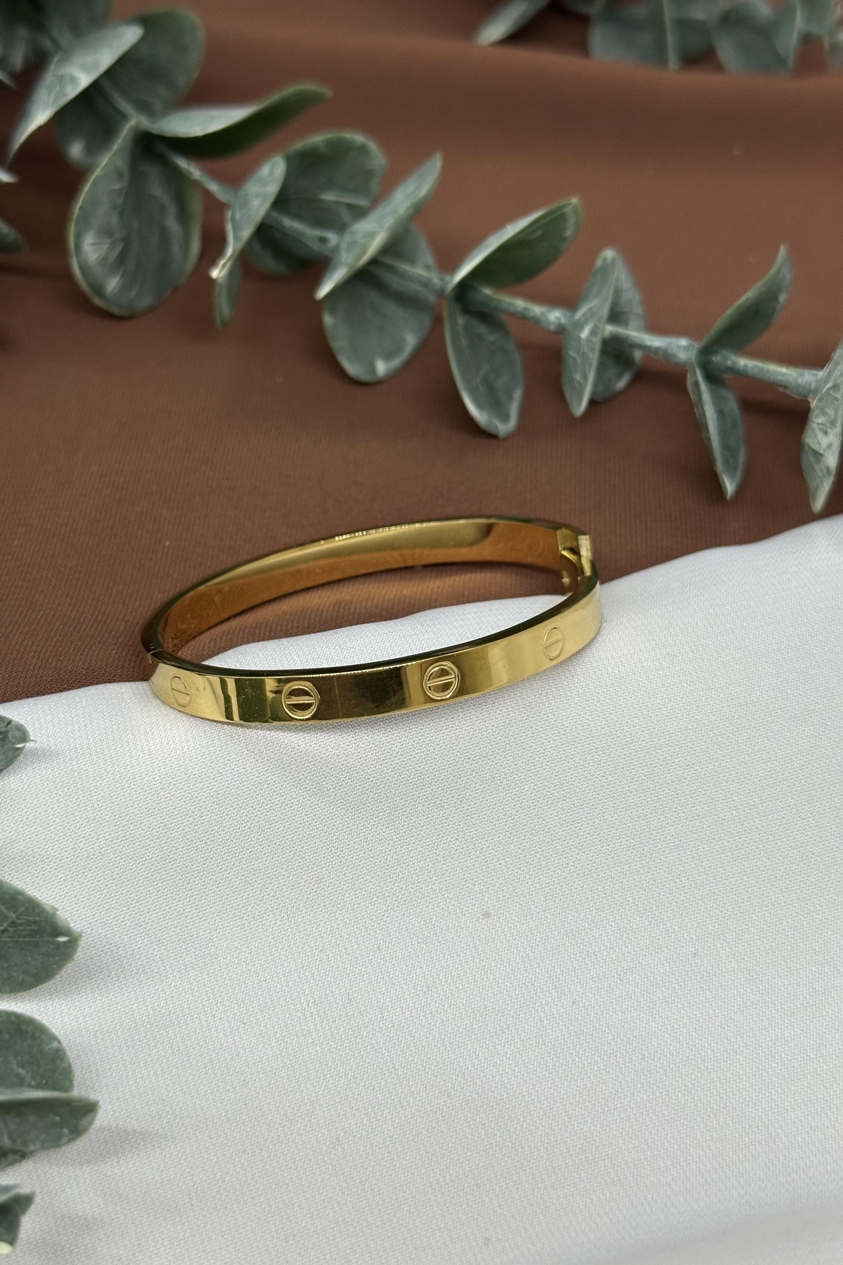 Taşsız Gold Crt Model Çelik Kelepçe Bileklik