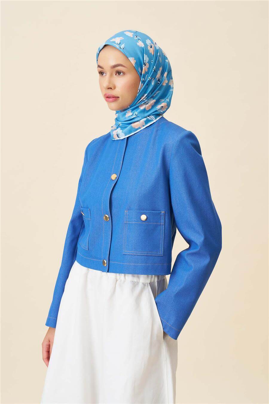 İpekhan Mavi Çiçekli Soft Eşarp